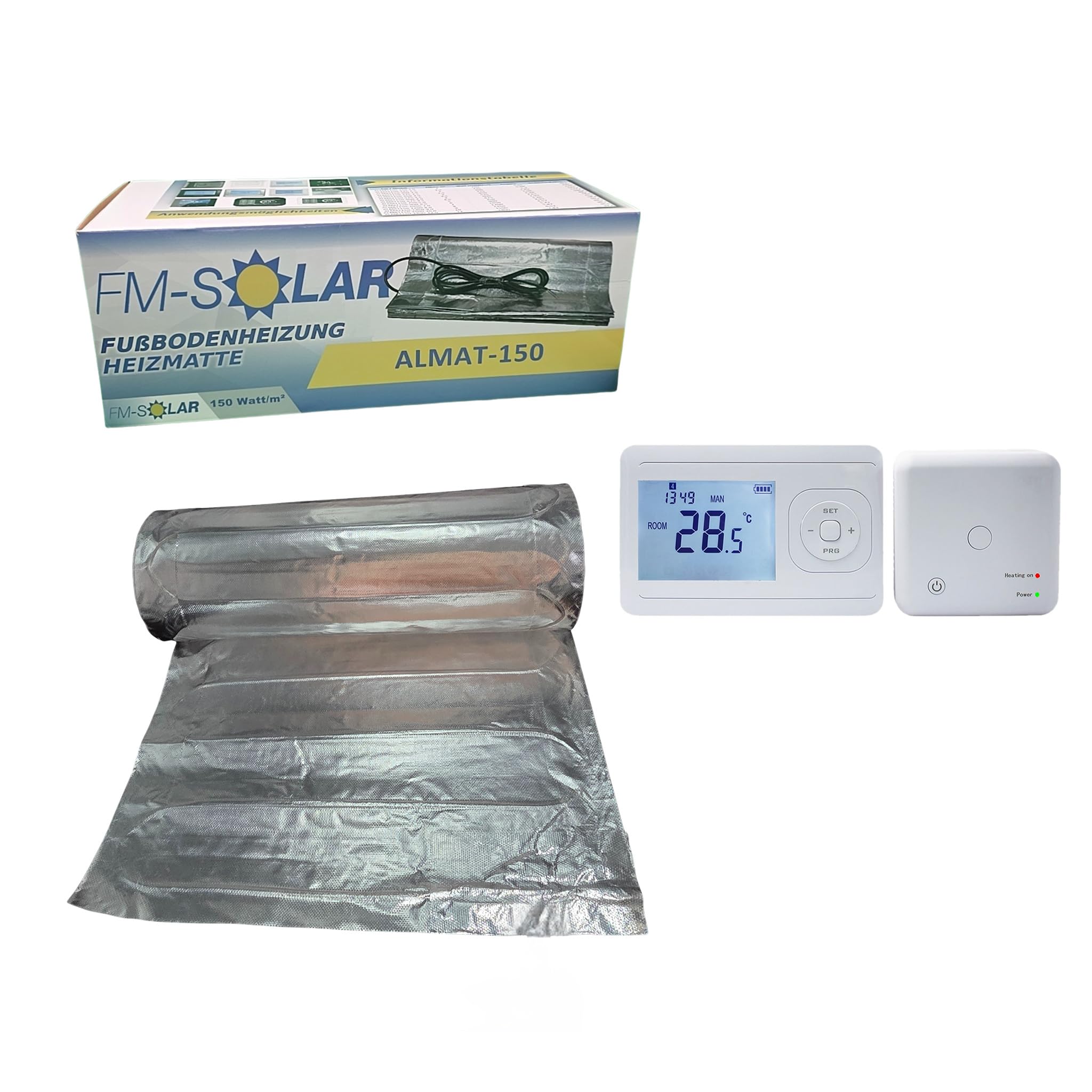 10m² Elektrische Fußbodenheizung 150W/m² elektro Bodenheizung ALU + Thermostat Analog Weiß