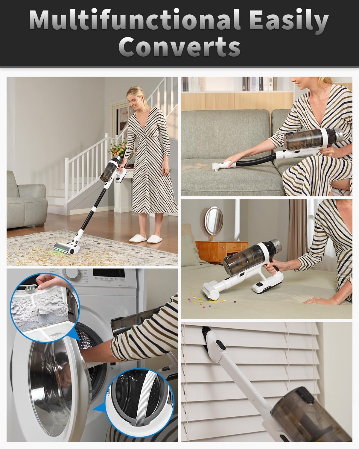 Cordless Vacuum Cleaner, 2 Batteries 110 Mins Runtime Vacuum Cleaners for Home, 15-in-1 Powerful Stick Vacuum with LED Display, Anti-Tangle, Lightweight Vacuum for Hard Floors Carpets Pet Hair