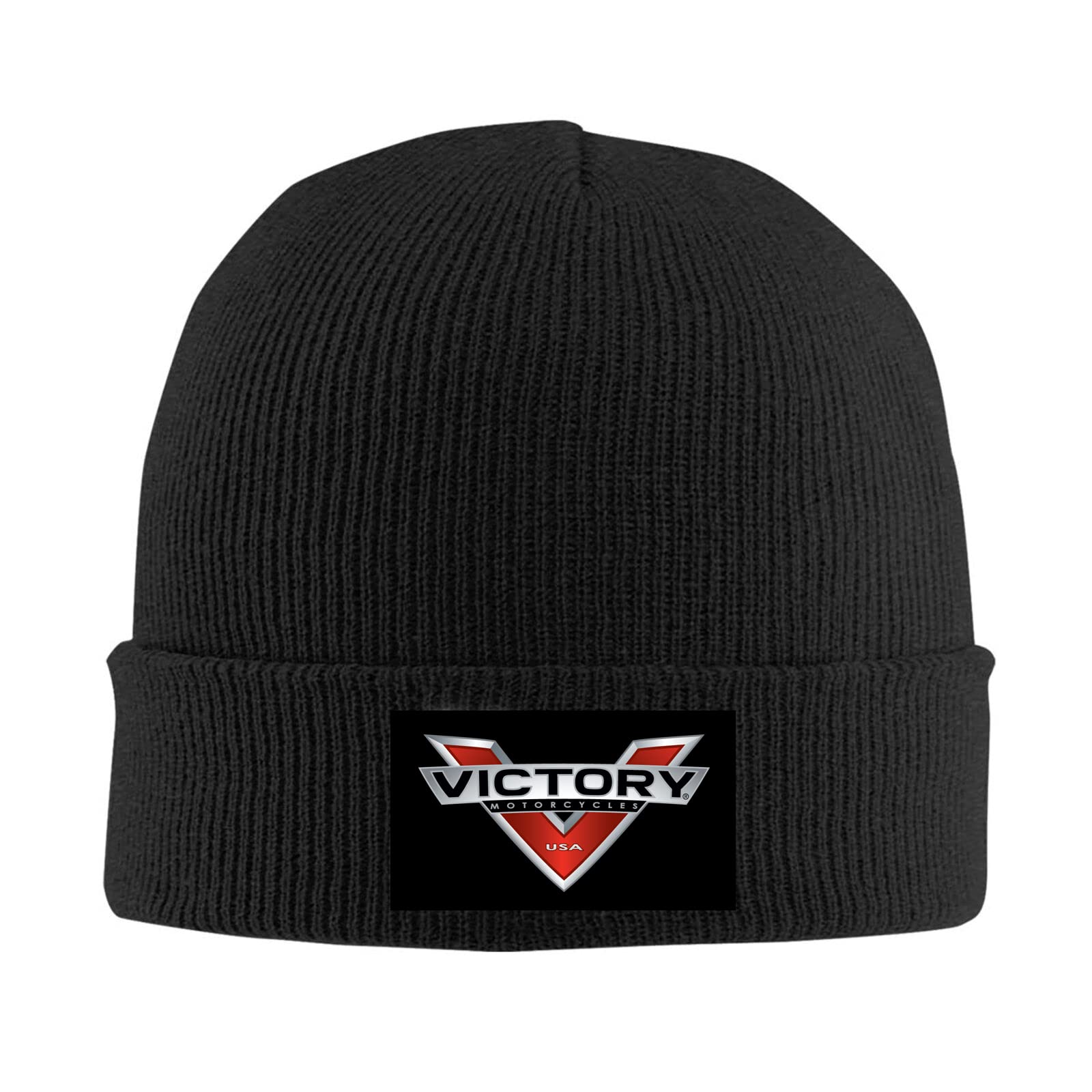 Kenwozi Men's Black Poy-Sain Victory Usa Motorcycle Logo Hip Hop Cap Winter Warm Knit Cap Beanie Hat For Adult