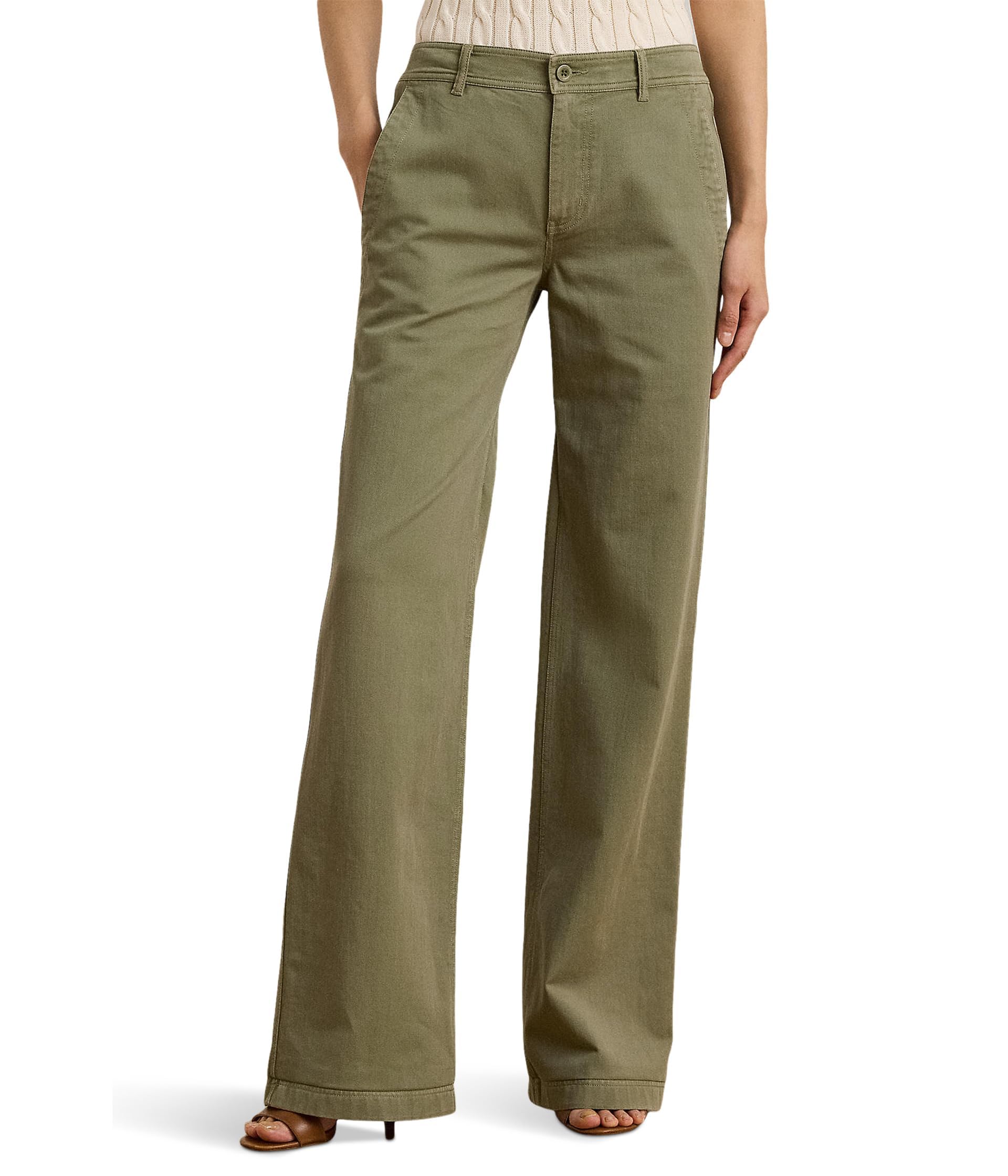 Lauren Ralph Lauren Womens Cotton Twill Wide Leg Pants