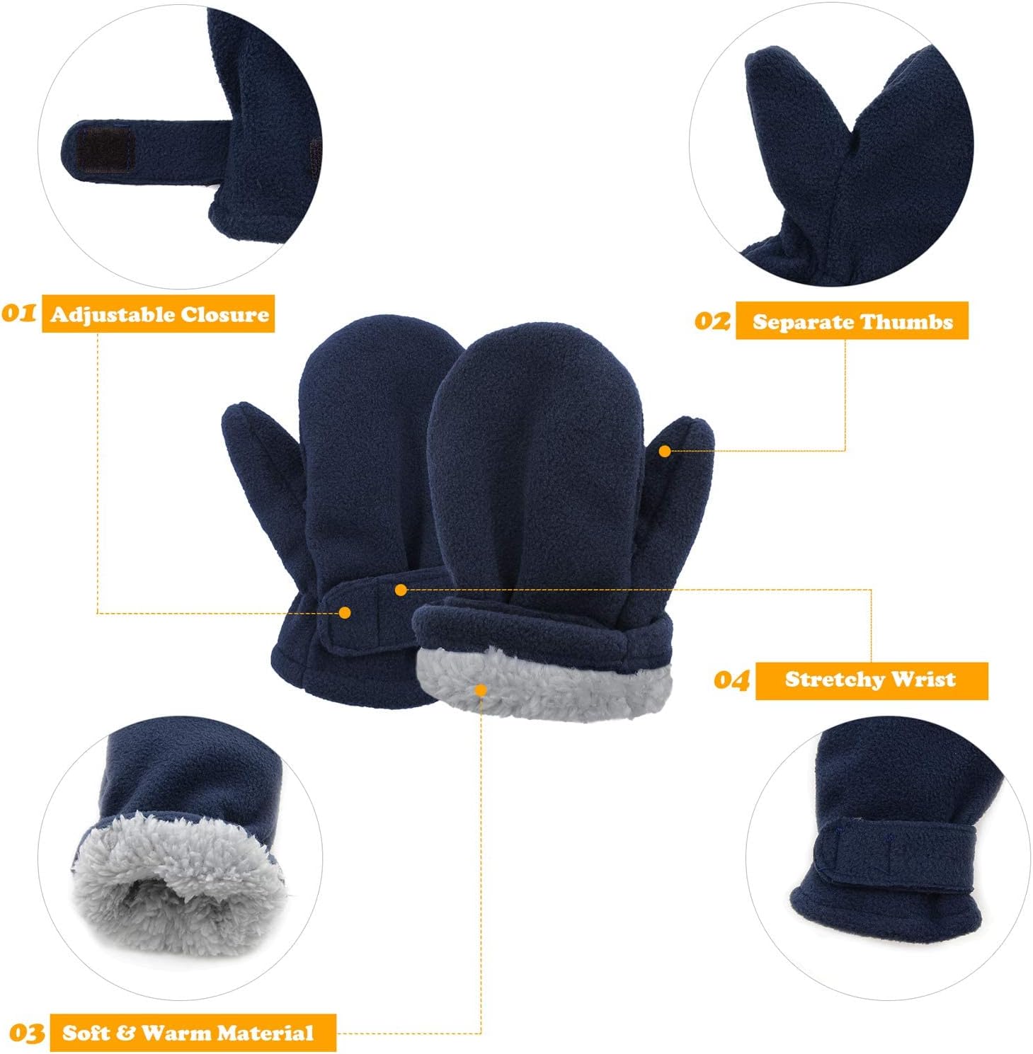 American Trends 2 Pairs Toddler Mittens Unisex Lined Fleece Gloves Winter Warm kids Mitten for Baby Boys and Girls - Image 2