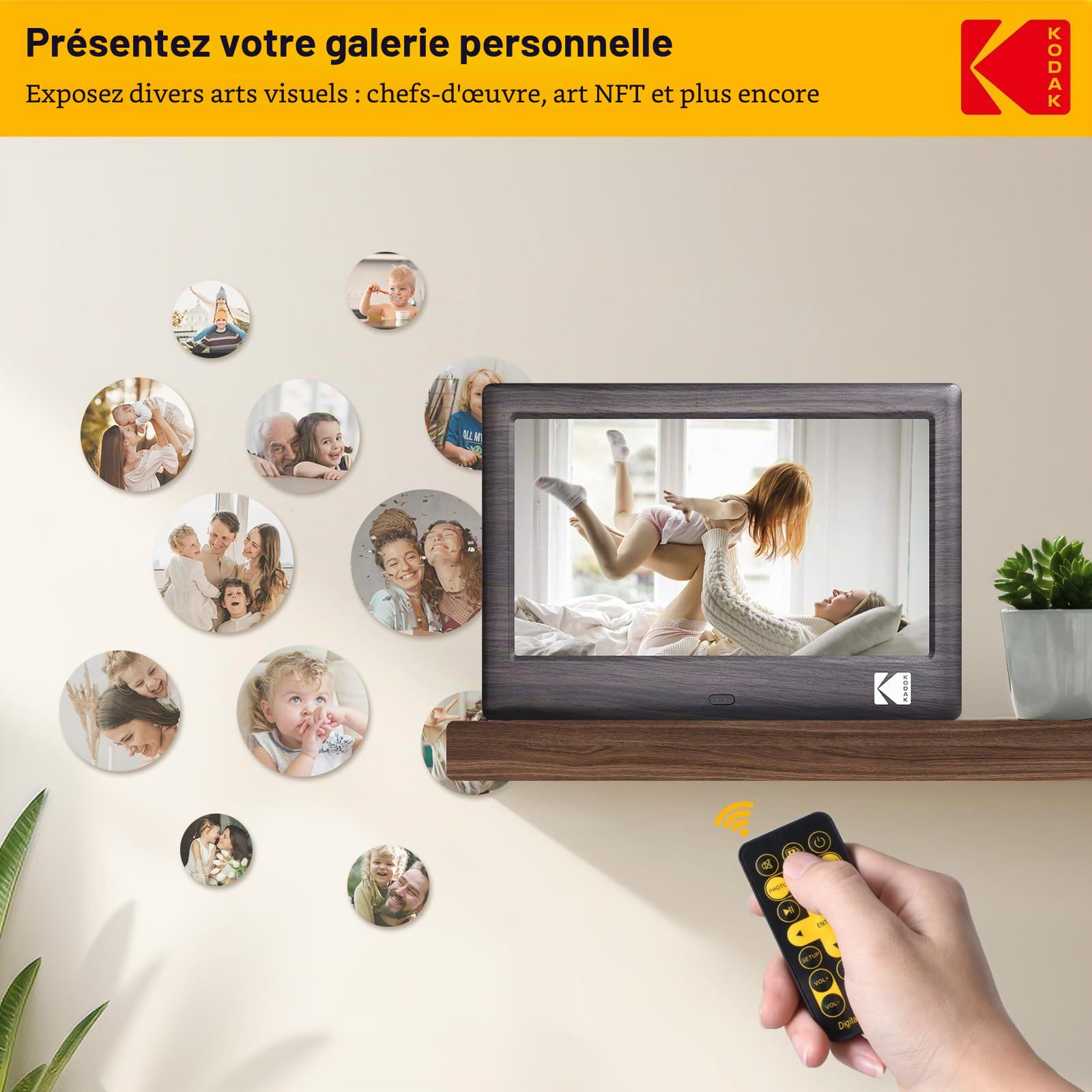 KOKDK Cadre Photo numérique de 7 Pouces, Lecteur Photo/Musique/vidéo/Calendrier/Alarme, Prise en Charge USB ou Carte SD, Rotation Automatique, avec télécommande