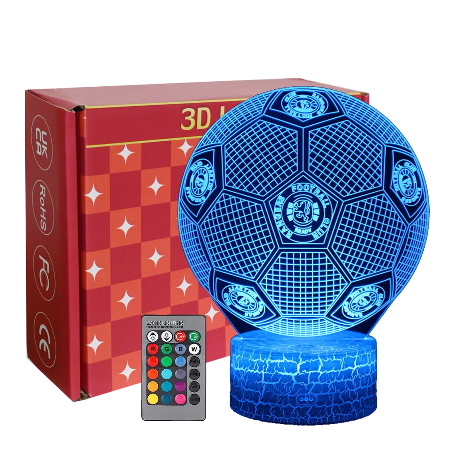 INTUPGD Fußball Nachtlicht für Jungen Kinder Mädchen, 3D Lampe mit 16 Farben Ändern und Fernbedienung, Fußball Geschenke für Sport Fan Jungen Mädchen