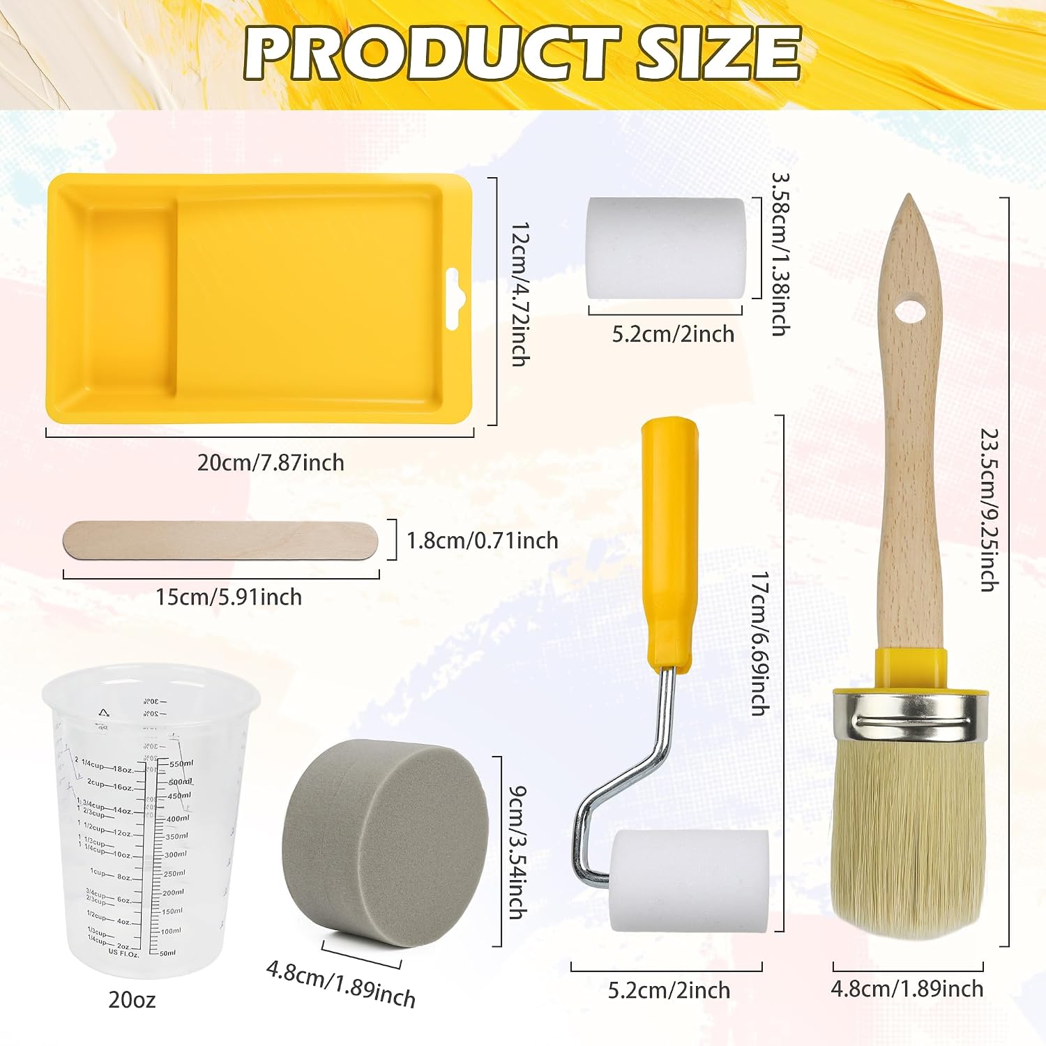 20PCS Paint Brush and Roller Set,Small Paint Roller Set Sponge Applicators, Tray Liner, Mixing Cups & Sticks, Painting Supplies for Cabinet Furniture, DIY All-in-One Paint Tools (2 Inch)