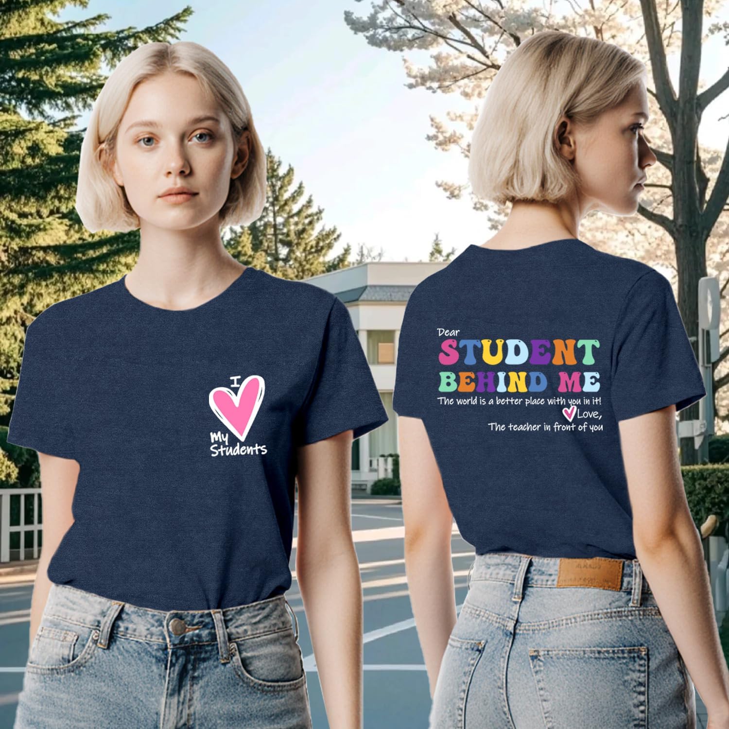 Womens Teacher Shirts Teacher Appreciation T-Shirt Dear Student Behind Me Tee Tops - Image 3