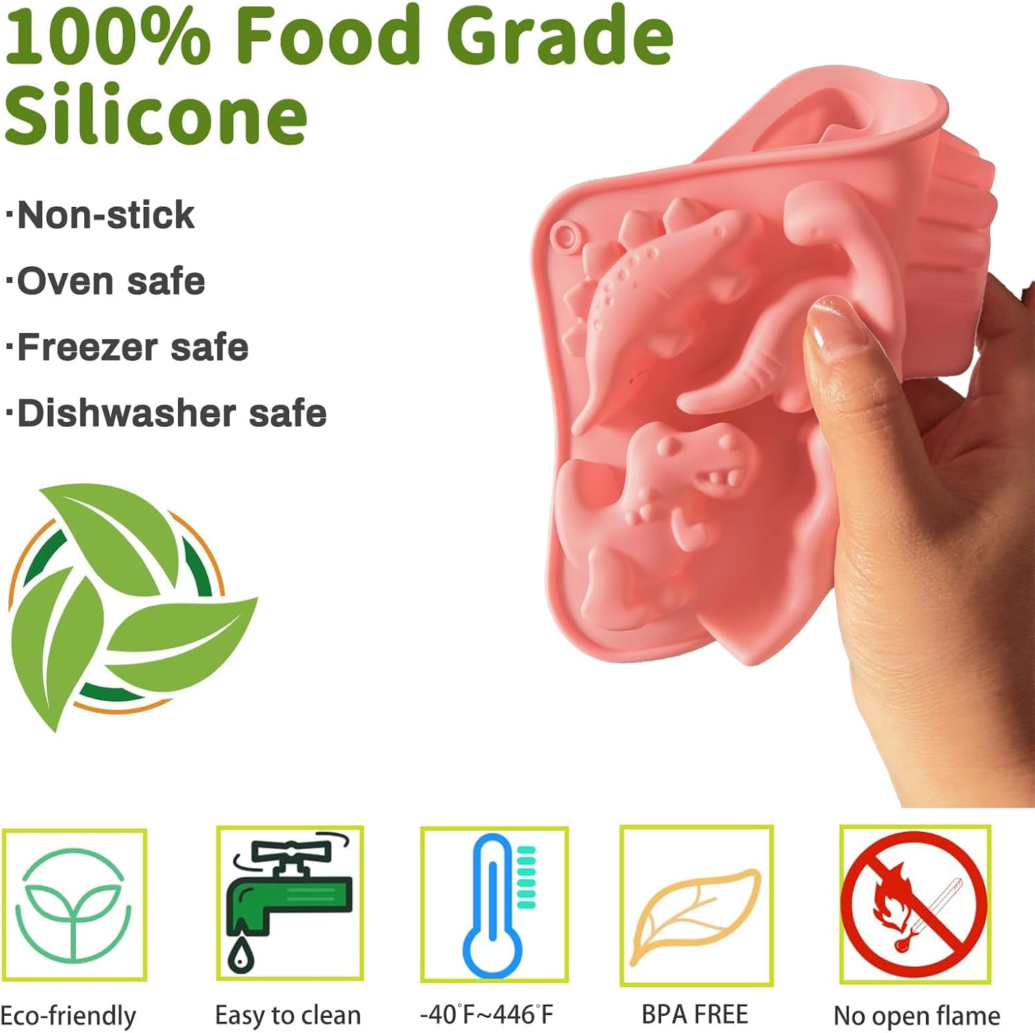 3Pcs Dinosaur Silicone Molds - Non-Stick Dinosaur Mold for Chicken Nuggets, Popsicles, Chocolate Candy, and Air Fryer Egg Molds, Perfect for Kids' Snacks and Creative Cooking (3 Colors）