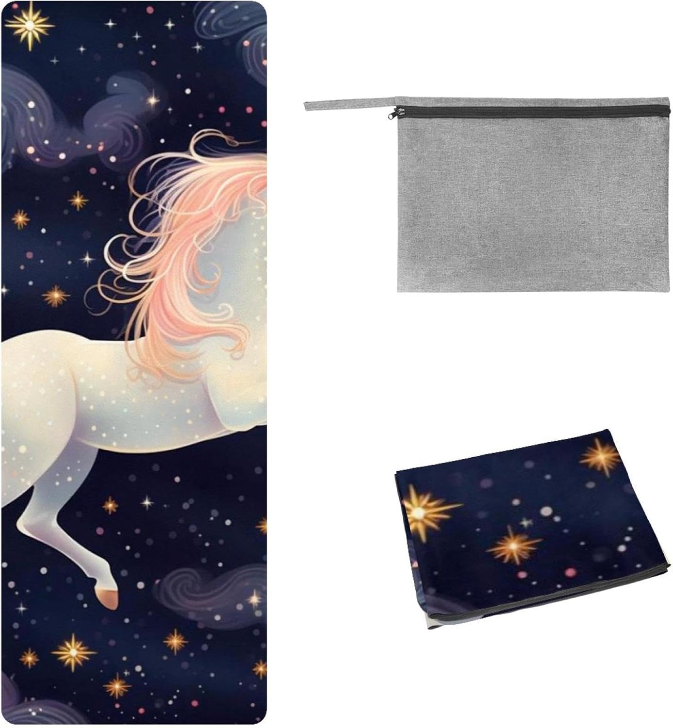 Yoga Towel, Galaxy Unicorn Pattern Non Slip Sweat Absorbent Hot Yoga Mat Towel for Hot Yoga, Pilates and Fitness - 72.8" x 26.8"