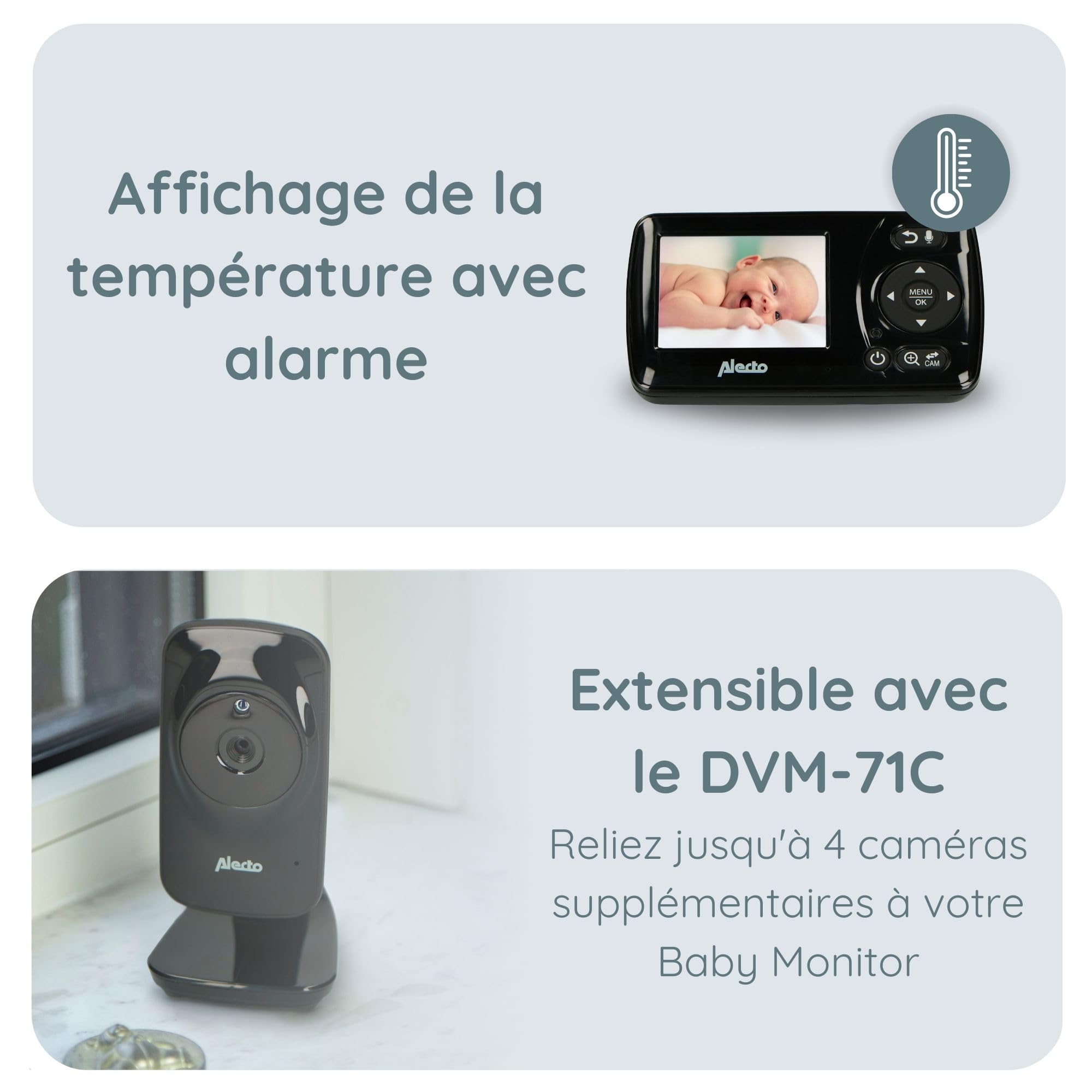Alecto DVM71BK - Babyphone avec caméra avec écran Couleur 2,4" - Babyphone - Caméra de Surveillance numérique avec portée de 300 m - Noir