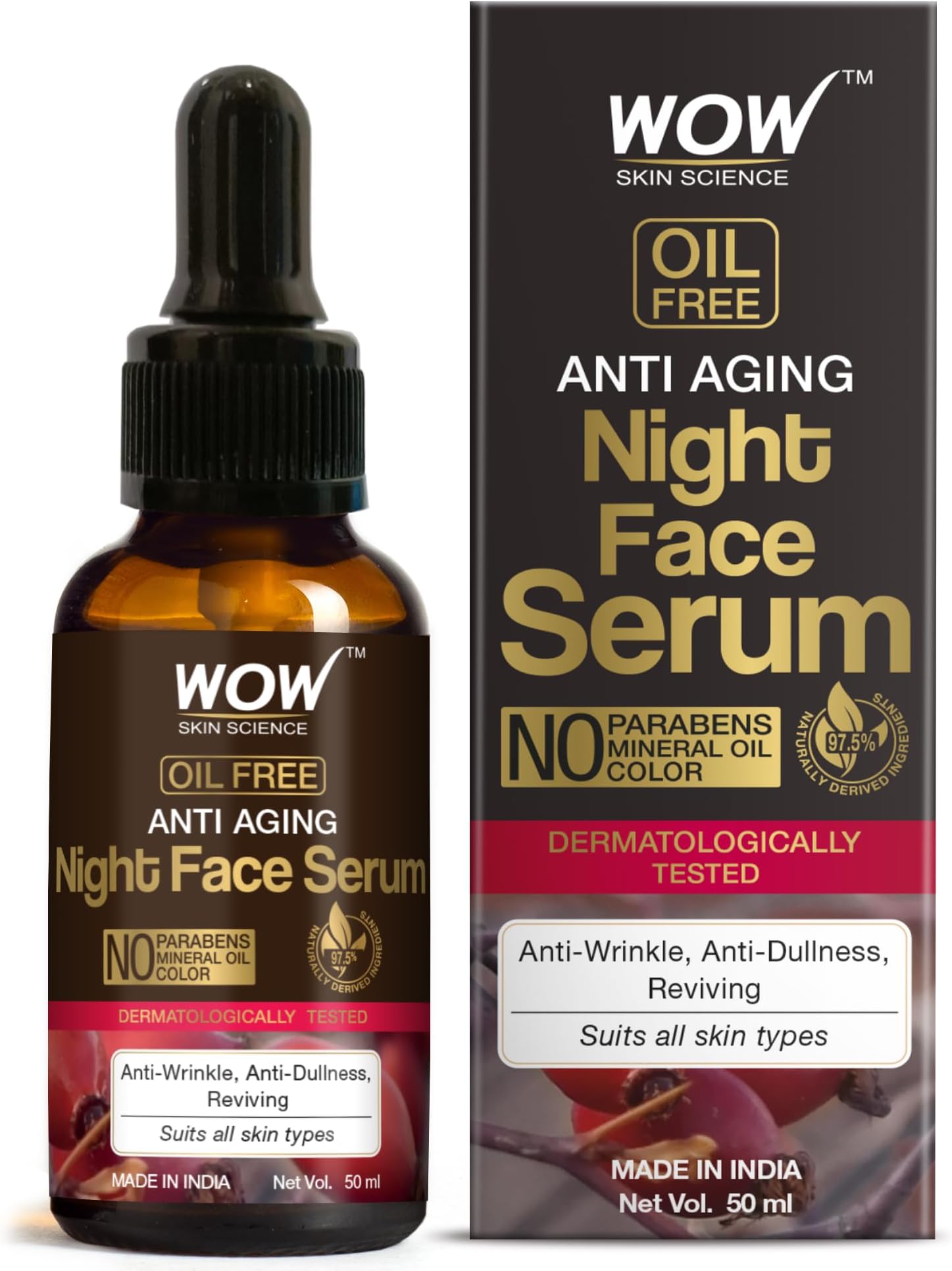 Anti Aging Night Face Serum - OIL FREE - Anti Wrinkle, Anti Dullness, Reviving - No Parabens, Silicones & Color - 50ml