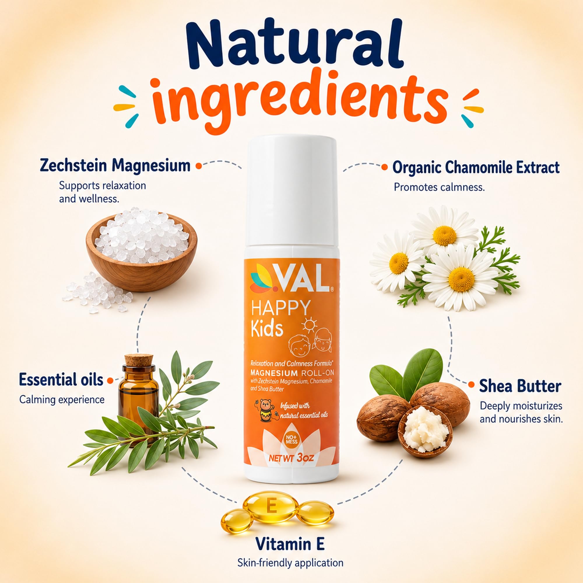 VAL Magnesium Roll-On for Kids | Gentle Zechstein Magnesium Chloride | Relaxation for Daytime & Bedtime | Calm & Mood Support | with Chamomile, Shea Butter & Essential Oils | USA Made | 3oz — Amazon image 3