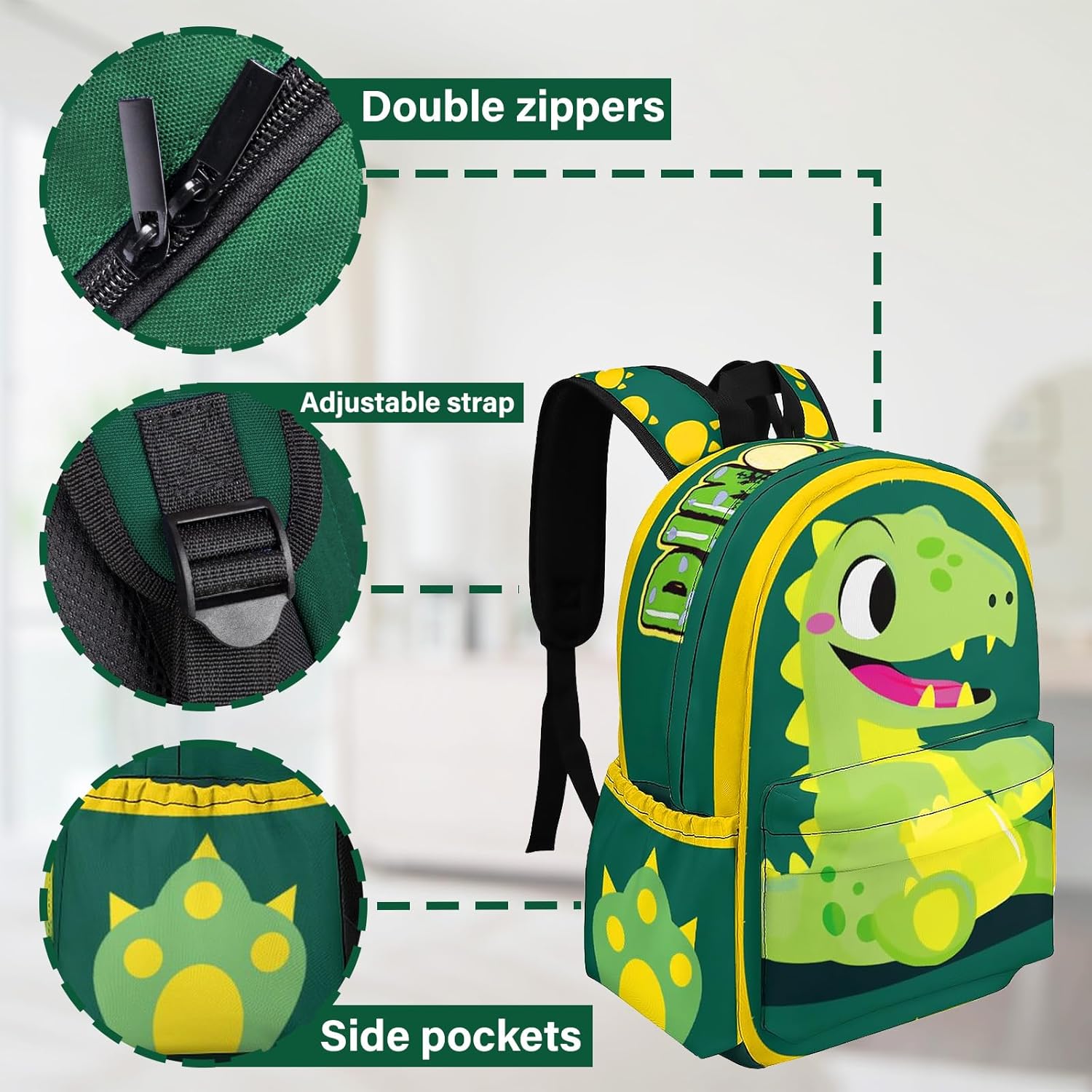 Dinosaur Backpack for Boys Girls, Dinosaur Bookbag for Preschool Kindergarten Elementary, 16.5 Inch Kids Cartoon Backpack - Image 5