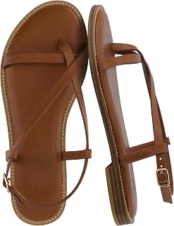 CUSHIONAIRE Luxor Sandals for Women, Strappy Flat Thong Womens Sandals with Adjustable Ankle Strap and Memory Foam