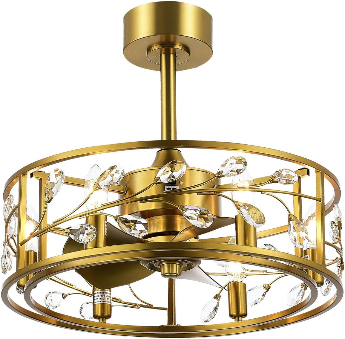Gold Crystal Ceiling Fans with Lights Remote Control, 20 Inch Farmhouse