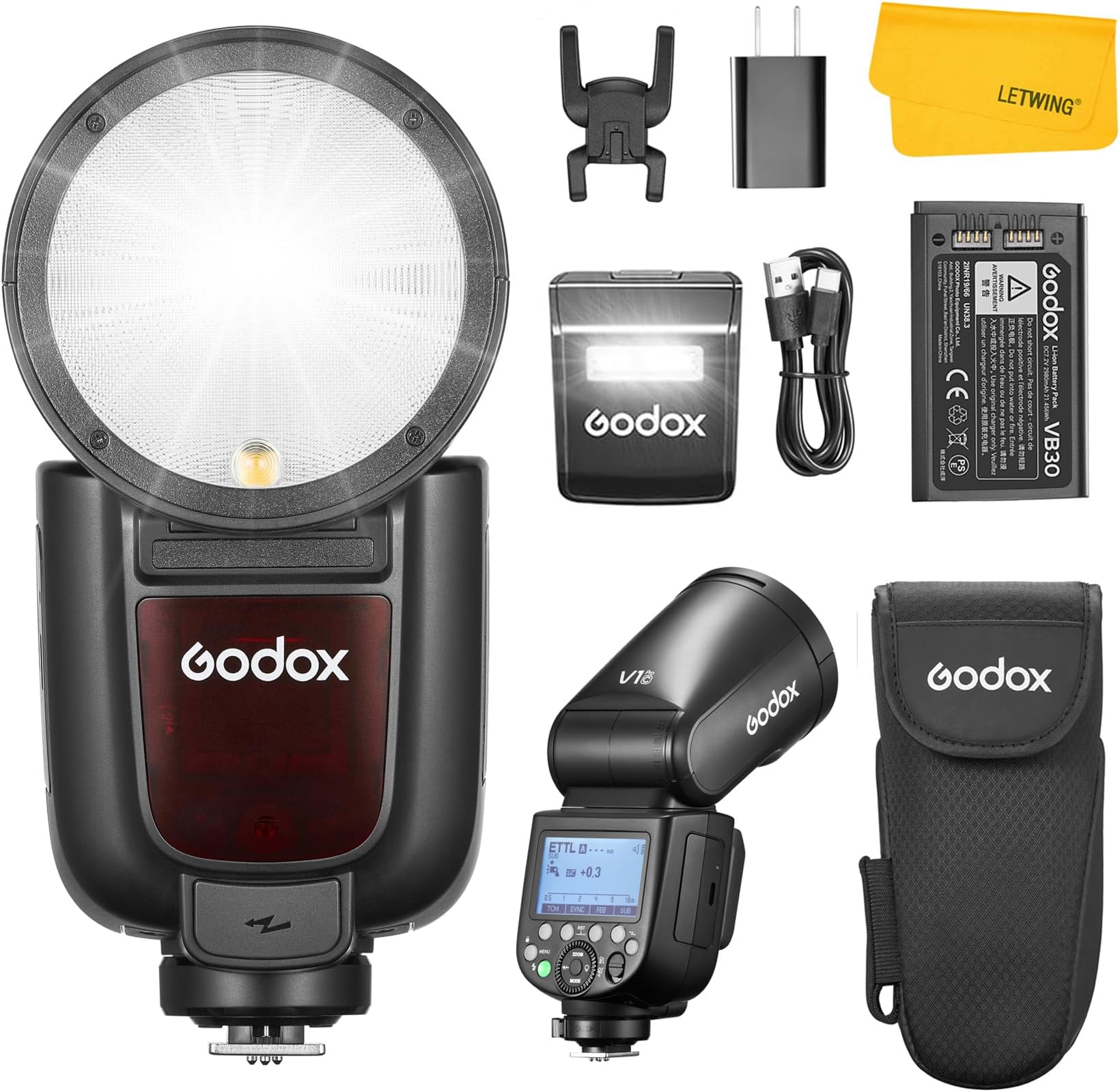 V1 Pro C V1Pro C Round Head Flash Speedlite Compatible for Canon, TTL 2.4G Wireless Canon V1 Pro Strobe Speedlight HSS 1/8000s, 2980mAh Li-ion Battery, Detachable Sub Flash Support Type-C
