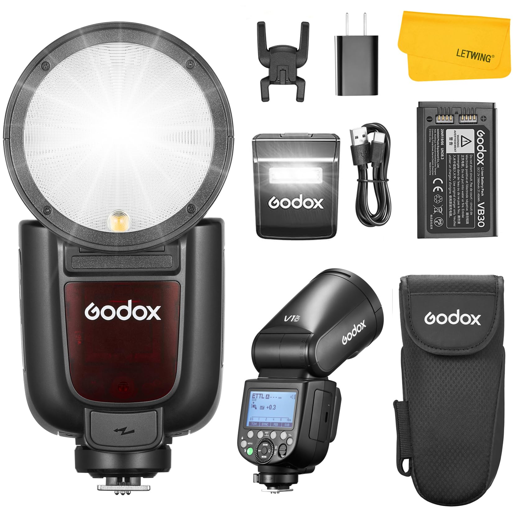 GODOX V1 Pro C V1Pro C Round Head Flash Speedlite Compatible for Canon, TTL 2.4G Wireless Canon V1 Pro Strobe Speedlight HSS 1/8000s, 2980mAh Li-ion Battery, Detachable Sub Flash Support Type-C