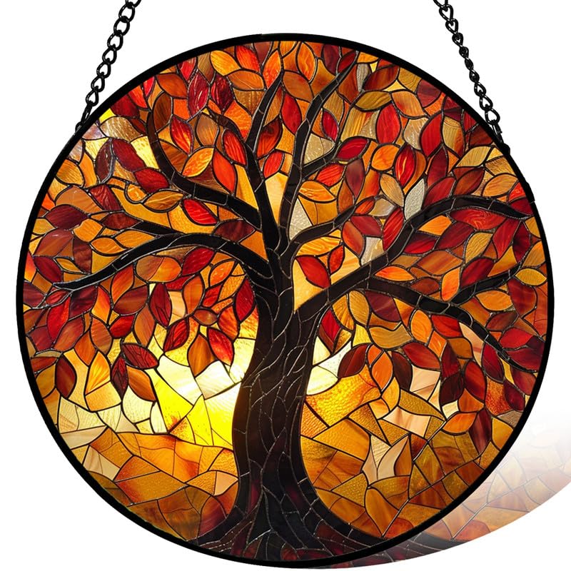 Stained Glass Window Hanging Fall Tree of Life Sun Catchers Indoor Window core Decor Inside and Outside The Cottage Gifts for Women