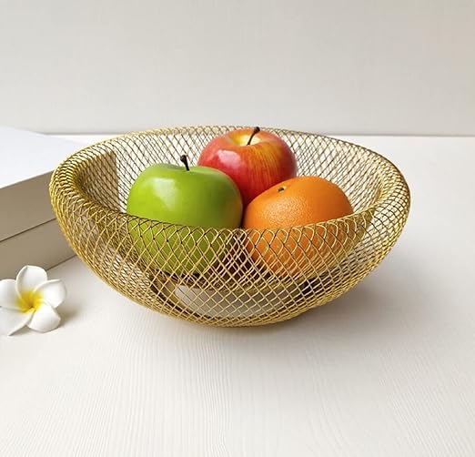 Cestello Portafrutta In Metallo Dorato - Design Moderno Per Tavolo, Ideale Per Frutta, Pane O Decorazione - Foto 8
