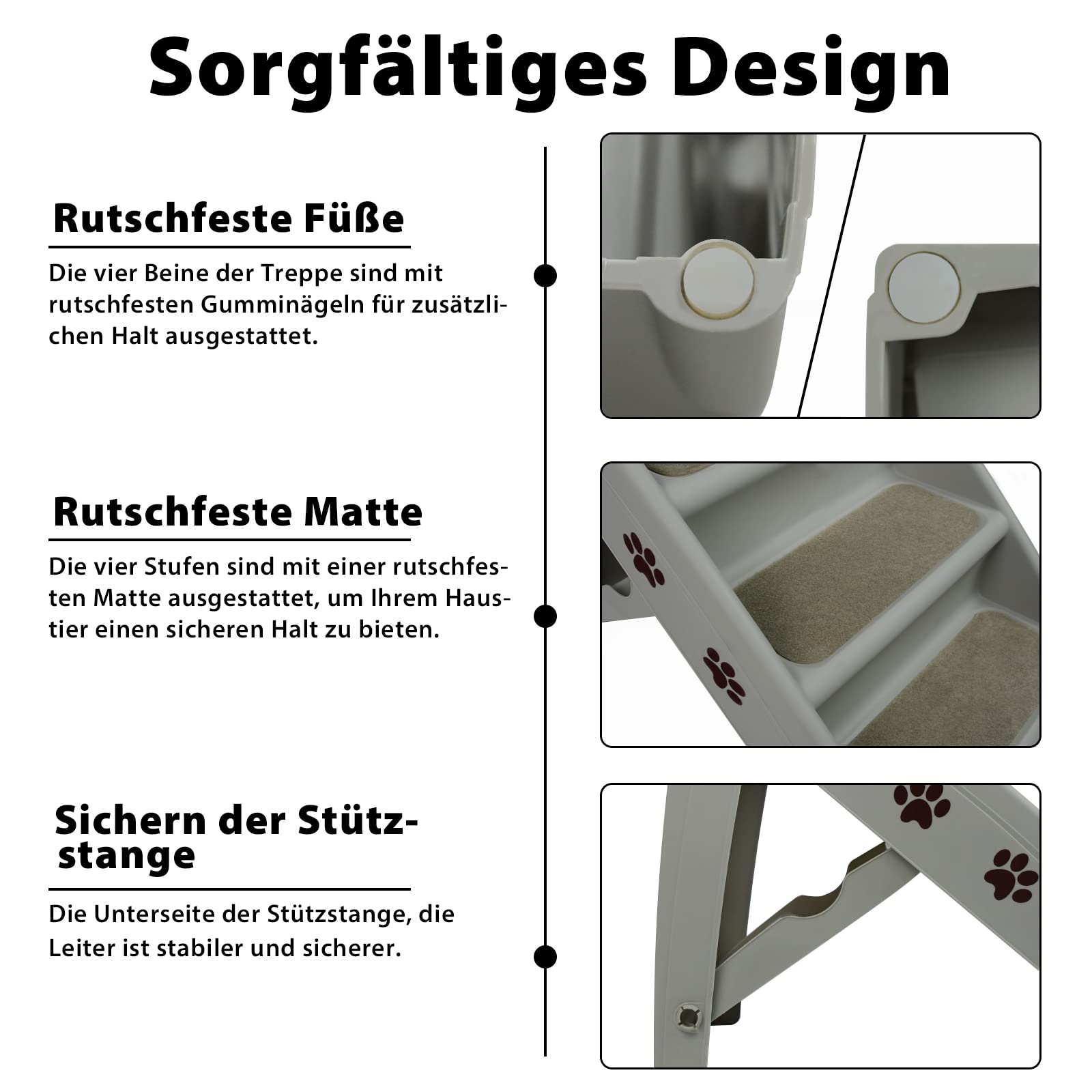LZQ Scala per cani di piccola taglia, pieghevole, in plastica PP, altezza 50 cm, con gradini antiscivolo, per cani e gatti, per arrampicata e graffi, grigio