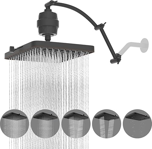 Miniatura 17 de Hibbent Cabezal de ducha con filtro de lluvia, 13 pulgadas, alta presión, 5 modos, brazo de extensión de cabezal de ducha de 16 pulgadas, extensor