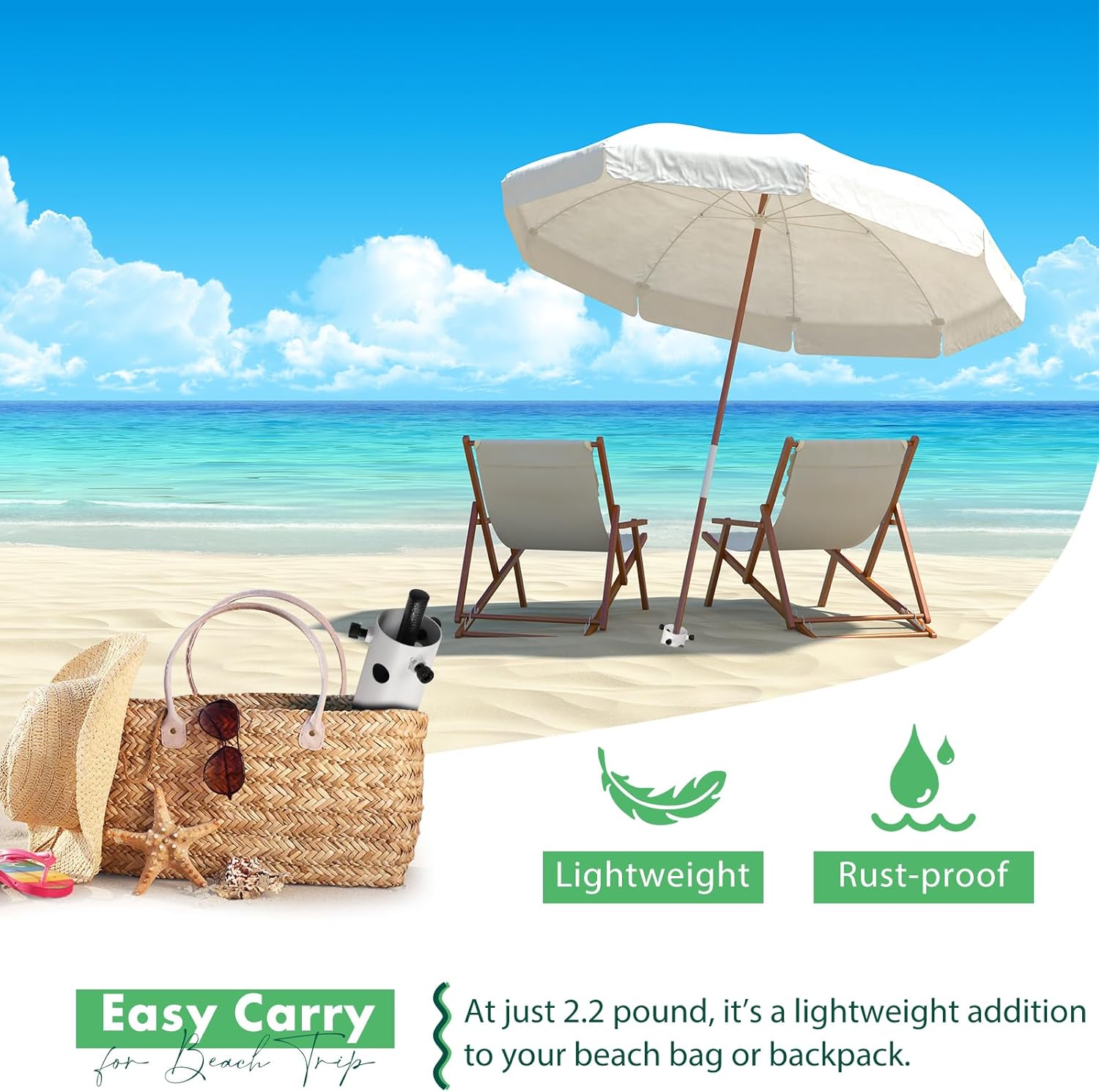 Beach Umbrella Anchor, 2-Pack Heavy Duty Umbrella Sand Anchor, Metal Umbrella Holder Base for Sand, Easy Install In-Ground Anchor with 6-Spiral Corkscrew Drill for 1.3-2 in Pole, Rust-Proof & Portable
