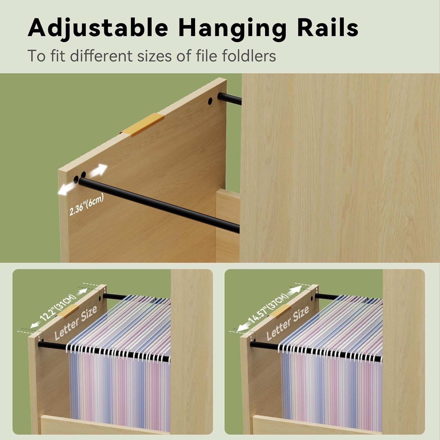 Fluted Desk with Drawers Filing Cabinet, 63" Home Office Executive Desk with Lift Top, Gaming Desk, Charging Station, Sensor Lights, Wood Computer Table with Monitor Stand, Natural Wood