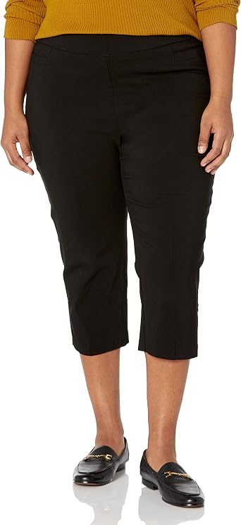 Briggs New York Womens Plus Size Pull on Stretch Capri Pants High Waist Crop Straight Leg with Pockets 21 Inseam