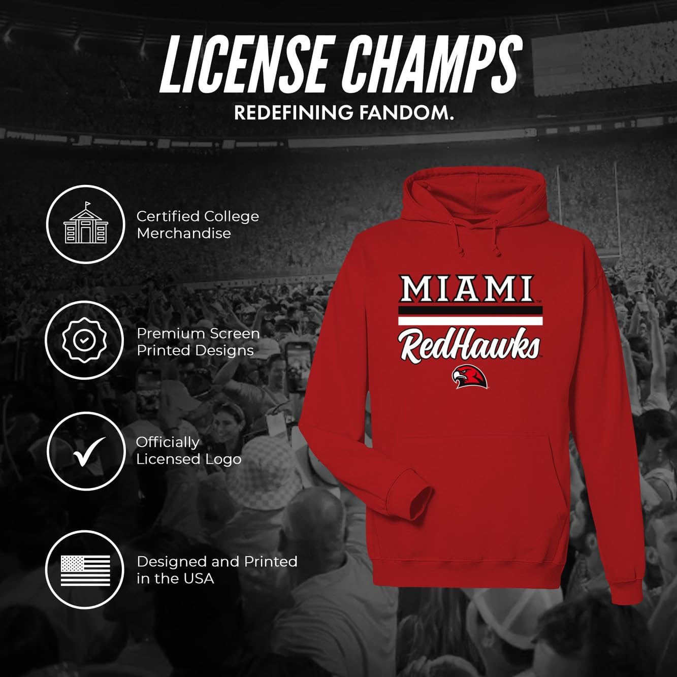 License Champs Hooded Sweatshirt | Official NCAA College Merch | Mens Womens Adult Hooded Sweatshirt | Mens Womens | Bar Logo