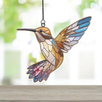 Hummingbird Suncatcher for Windows Acrylic Stained Glass Style Hanging Bird Decor Ornament