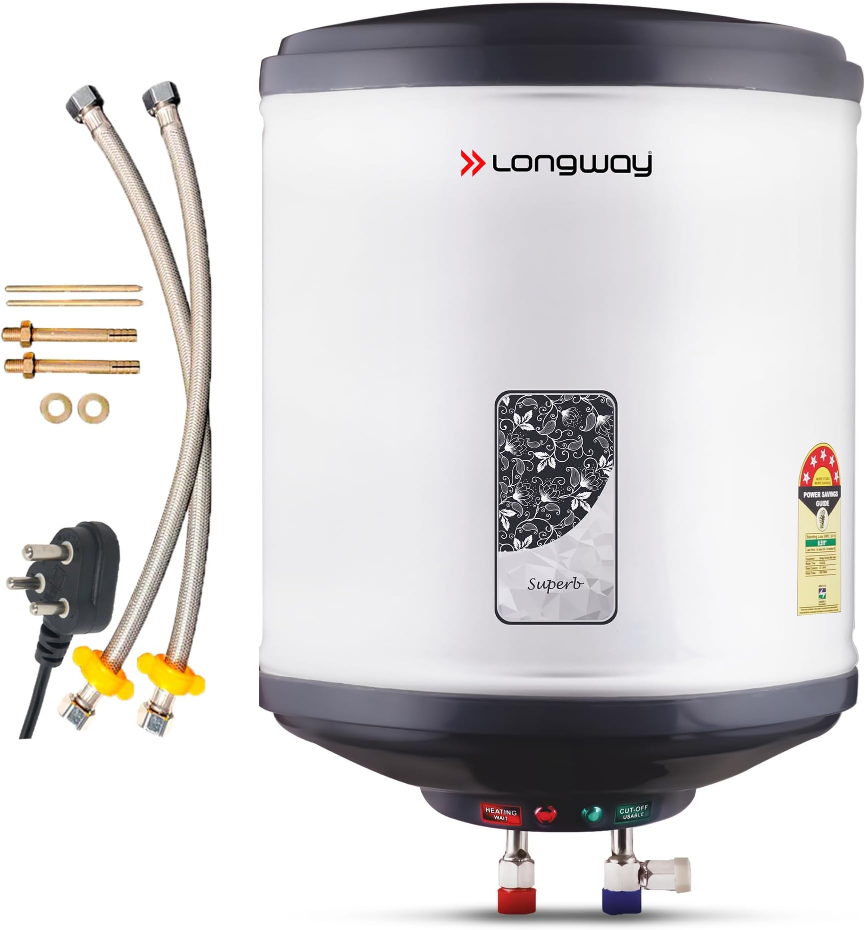 Longway Superb 25 Ltr 5 Star Rated Automatic Storage Water for Home, Water Geyser, Water Heater, Electric Geyser with Multiple Safety System & Anti-Rust Coating | 1-Year Warranty | (Gray, 25 Ltr)