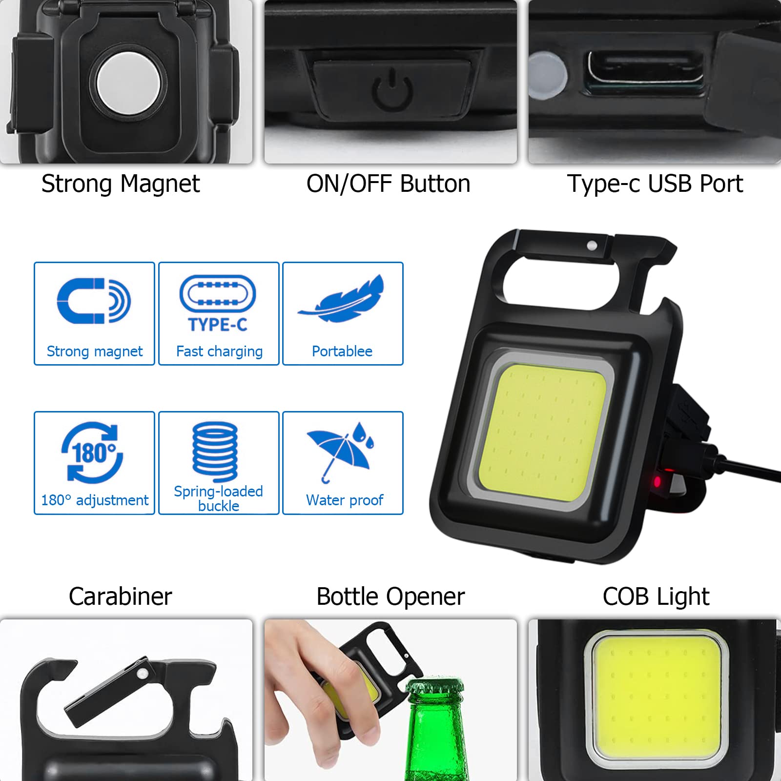 4 Mini Lampes De Travail LED Rechargeables USB - Magnétiques, Étanches, 500 Lumens Pour Dépannage Ou Camping