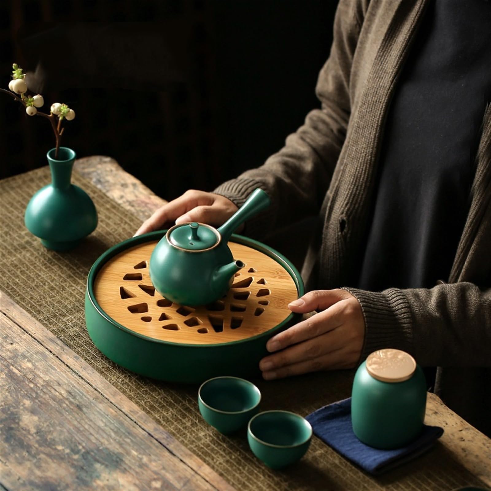 Gongfu zestaw do herbaty ceramiczna taca do herbaty Kung Fu zestaw do herbaty taca chińska przechowywanie wody mały stolik do herbaty domowy okrągły bambusowy suchy bańka taca do nauki w domu taca na