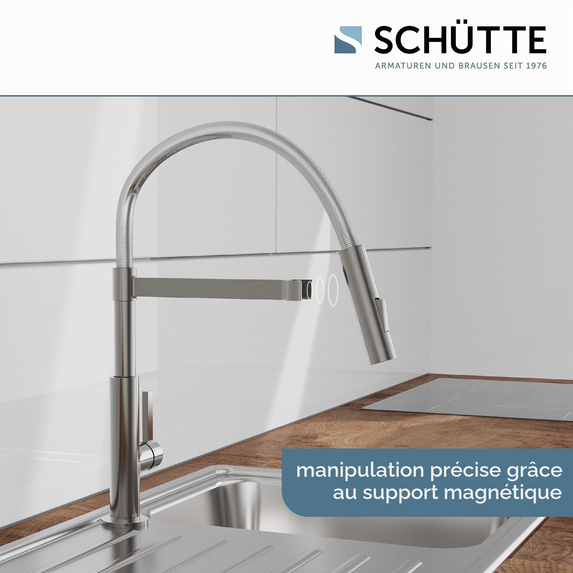 SCHÜTTE Miami 79142 Robinet de cuisine 360° avec douchette magnétique extensible pour évier de cuisine Graphite