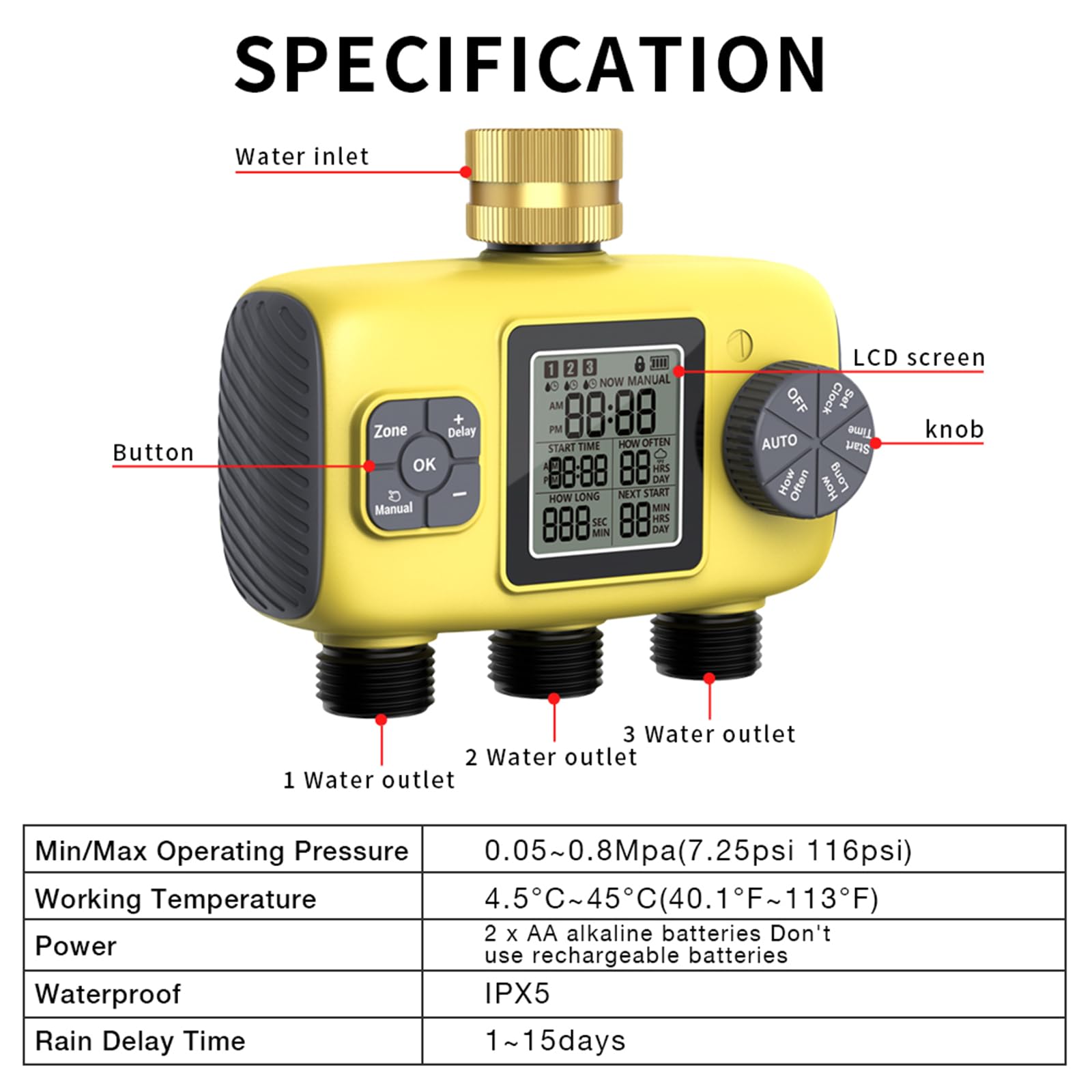Timer automatico per irrigazione a 3 zone, per individui impegnati e appassionati di giardino domestico