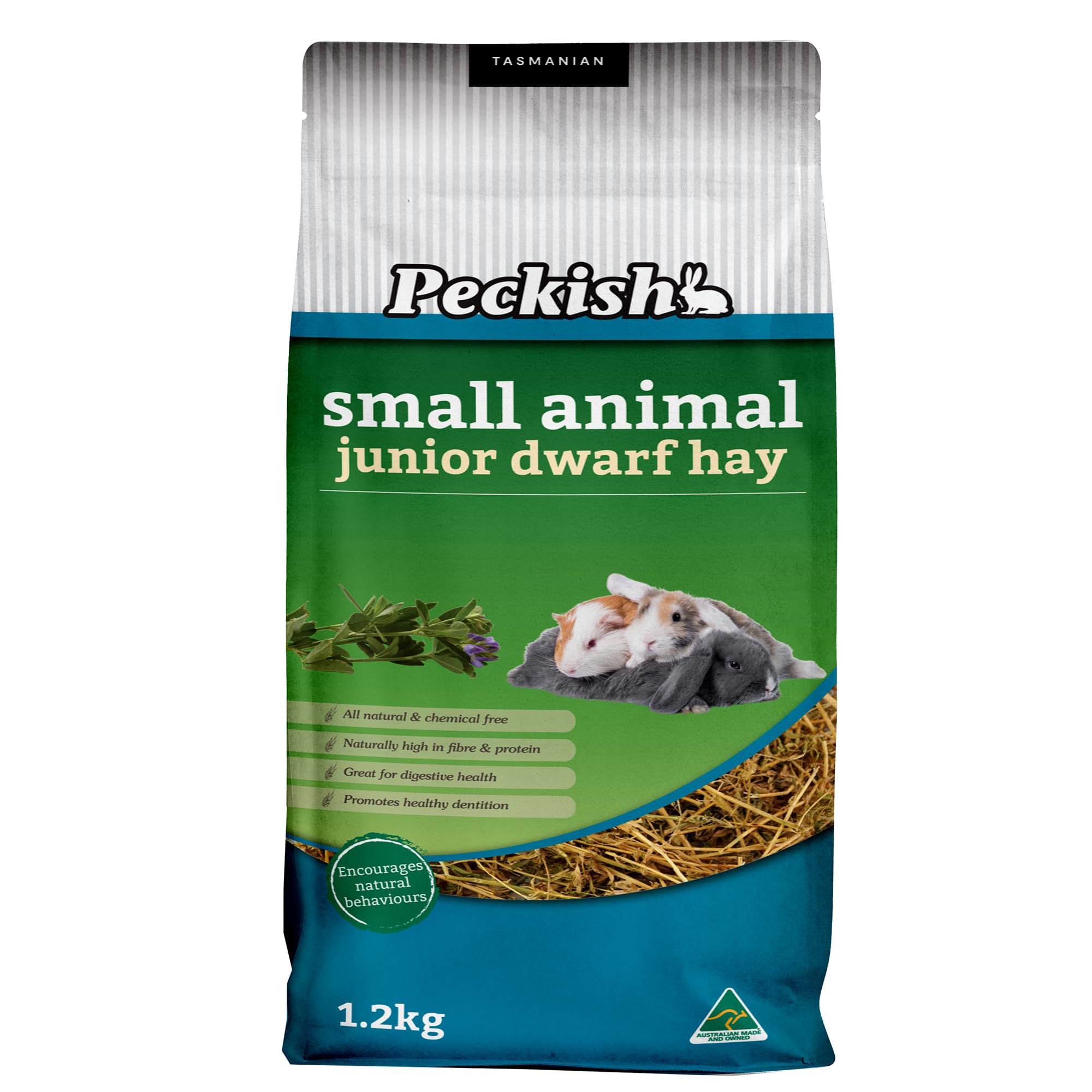 Peckish Small Animal Junior/Dwarf Hay Feed, 1.2 kg - Encourages Foraging and Burrowing, High in Fibre and Protein, Made from Lucerne Hay - Ideal for Young and Dwarf Rabbits, Guinea Pigs. - 1.2 kg (Pack of 1)