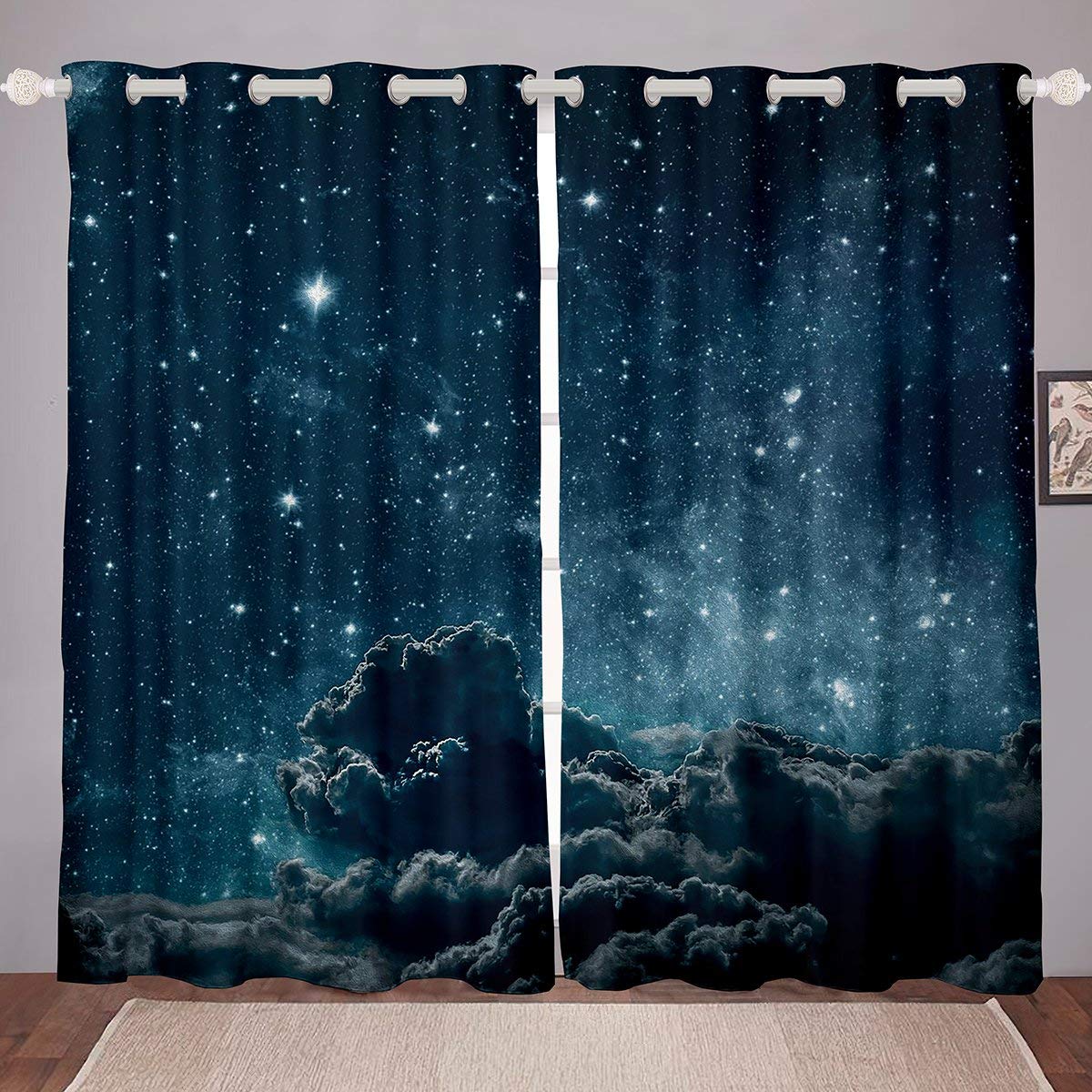 Cortina de Galaxia con temática de Espacio Exterior para niños, niñas, Adolescentes, Cielo Estrellado, Cortinas Transpirables con impresión de Planeta, tratamientos para Ventana, decoración de habita