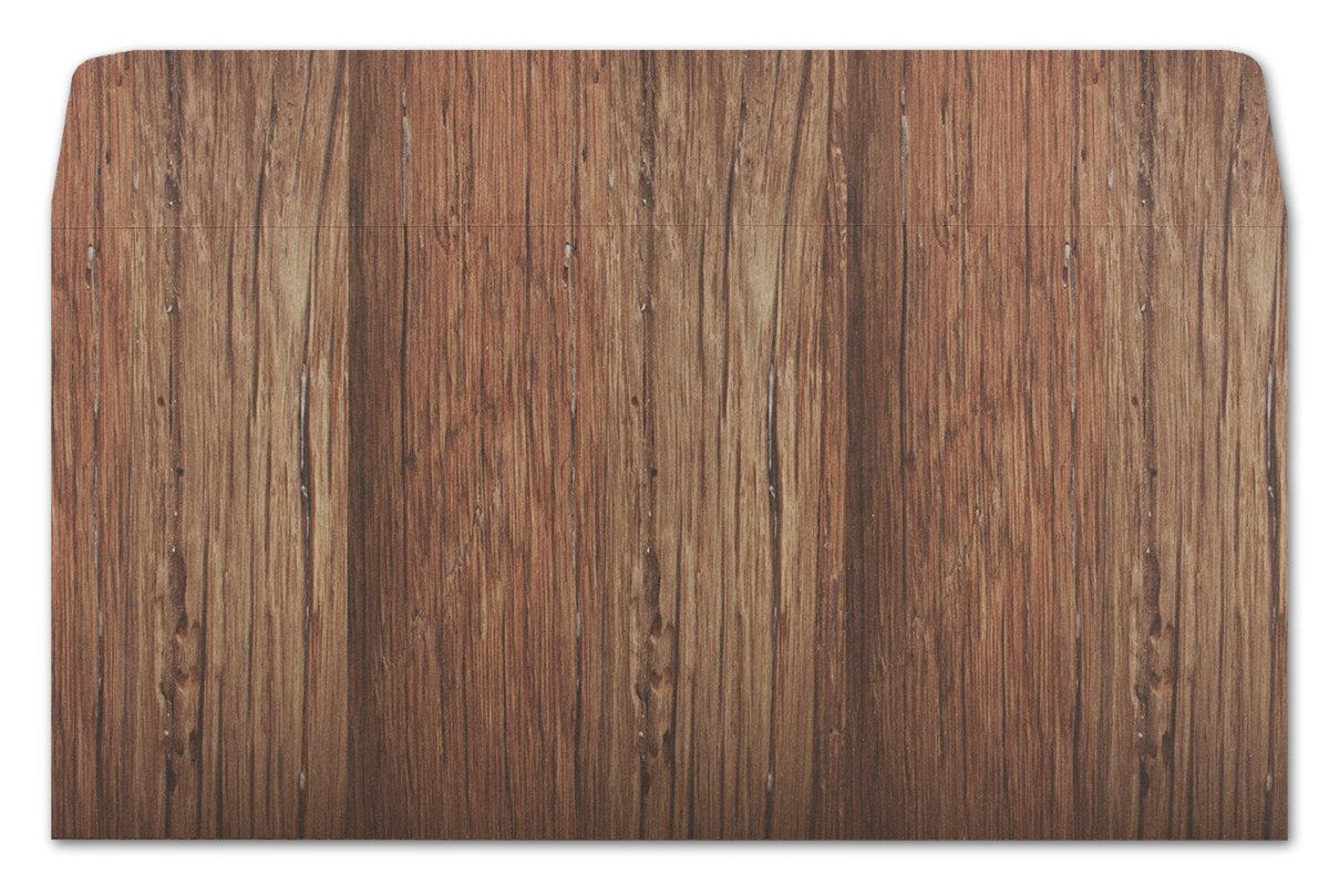 Paper24 - 400 buste per lettere, design effetto legno naturale, formato DIN lungo, 11 x 22 cm, colore: Marrone con striscia adesiva