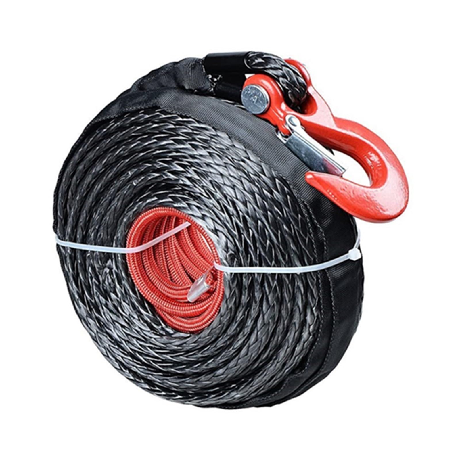 Cuerdas para Remolque, Cable de Cuerda de cabrestante de 3/8 "X 100 pies, Cable de cabrestante de 23809 Libras con Funda Protectora y Gancho for Cuerda de cabrestante de vehículo ATV SUV(Red Hook)