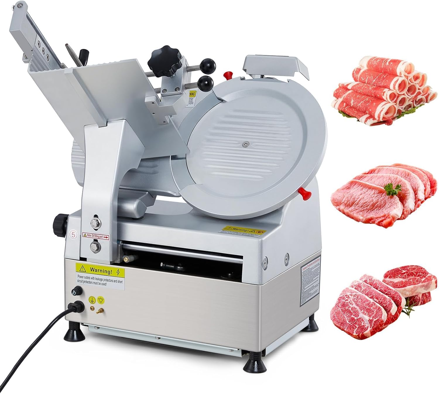 Commercial Automatic Deli Meat Slicer for Home & Kitchen – 550W Dual Motors, 12" Carbon Steel Blade, 0-14mm Adjustable Cut, Built-In Sharpener, Aluminum-Magnesium Alloy Body, Safety Features Included