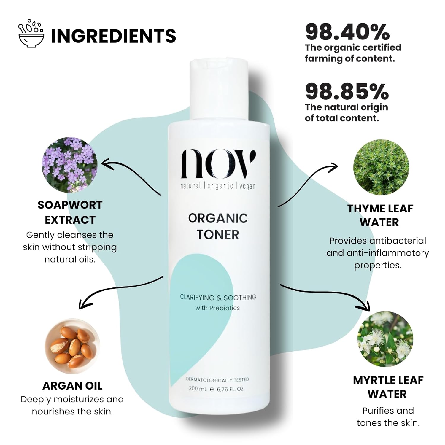 Organic Toner | Skin Care, Face Moisturizer 6.76 Fl. Oz., Rose Water, Aloe Vera - Image 4