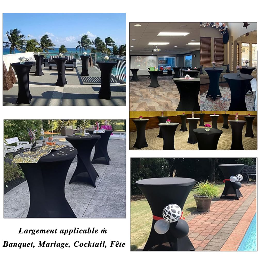 Set de 6 Funda Mesa Plegable, Fundas Elásticas para Mesas Redondas de Bar, Ø 80-85 cm Mantel Elastico, Mantel Mesa Redonda para Cóctel Boda Banquete (80 x 110 cm, Negro)