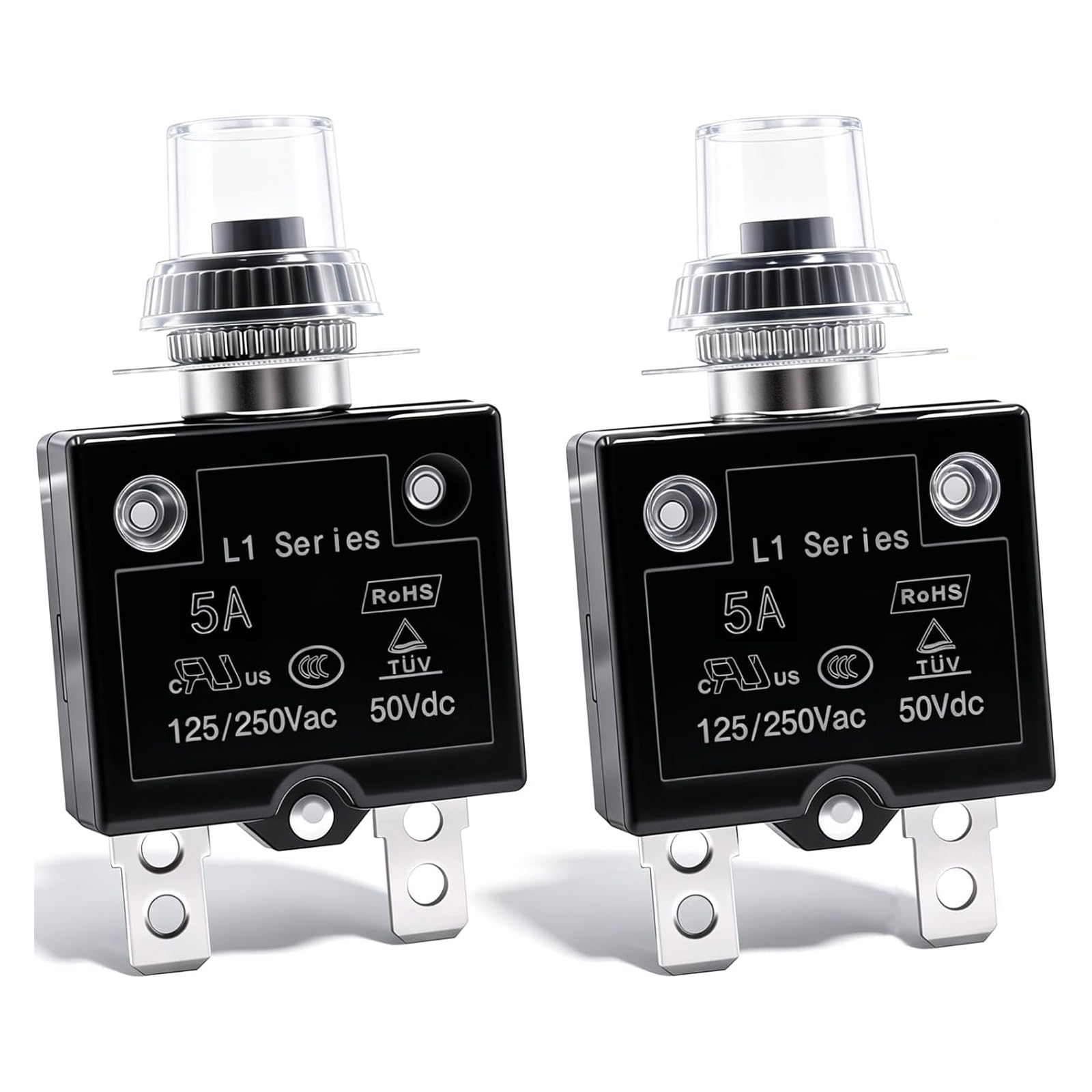 mxuteuk 2Pcs 25Amp Circuit Breakers Push Button Manual Reset 125/250V AC 50V DC, L1 Series Overload Protector Switch Thermal Circuit Breakers with Waterproof Button Caps L1-cj-25A — Amazon image 8