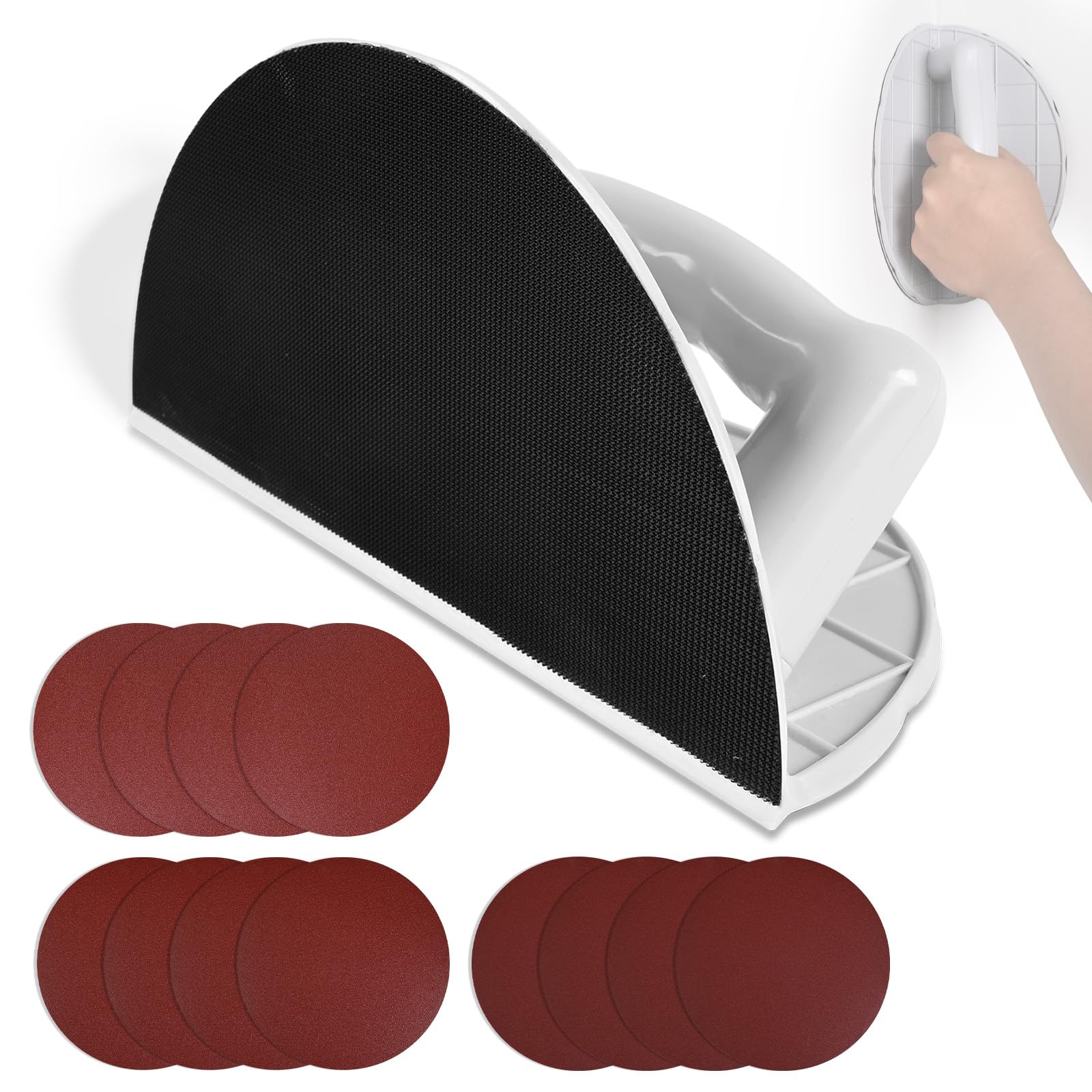 Drywall Corner Sander, Angle Sanding Tool with 12PCS Reusable 225mm Hook and Loop Sanding Discs for Wall and Corners Cleaning Polishing (Grit 120/180/240)