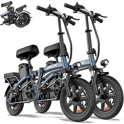 URLIFE Folding Electric Bike for Adults, 14" Portable Commuter ebikes, 20-40 Mile Long Range, 500W Peak Motor, 20MPH, UL 2849 Mini Bikes for Teens