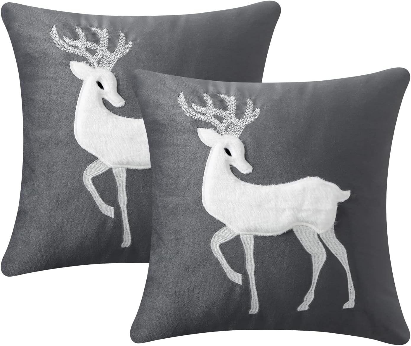 IDEALHOUSE Set of 2 Throw Pillow Covers,Modern Soft Velvet Sofa Square Cushion Pillowcases for Christmas Home Decor, Elk Patterns, Grey, 18 x 18 Inch