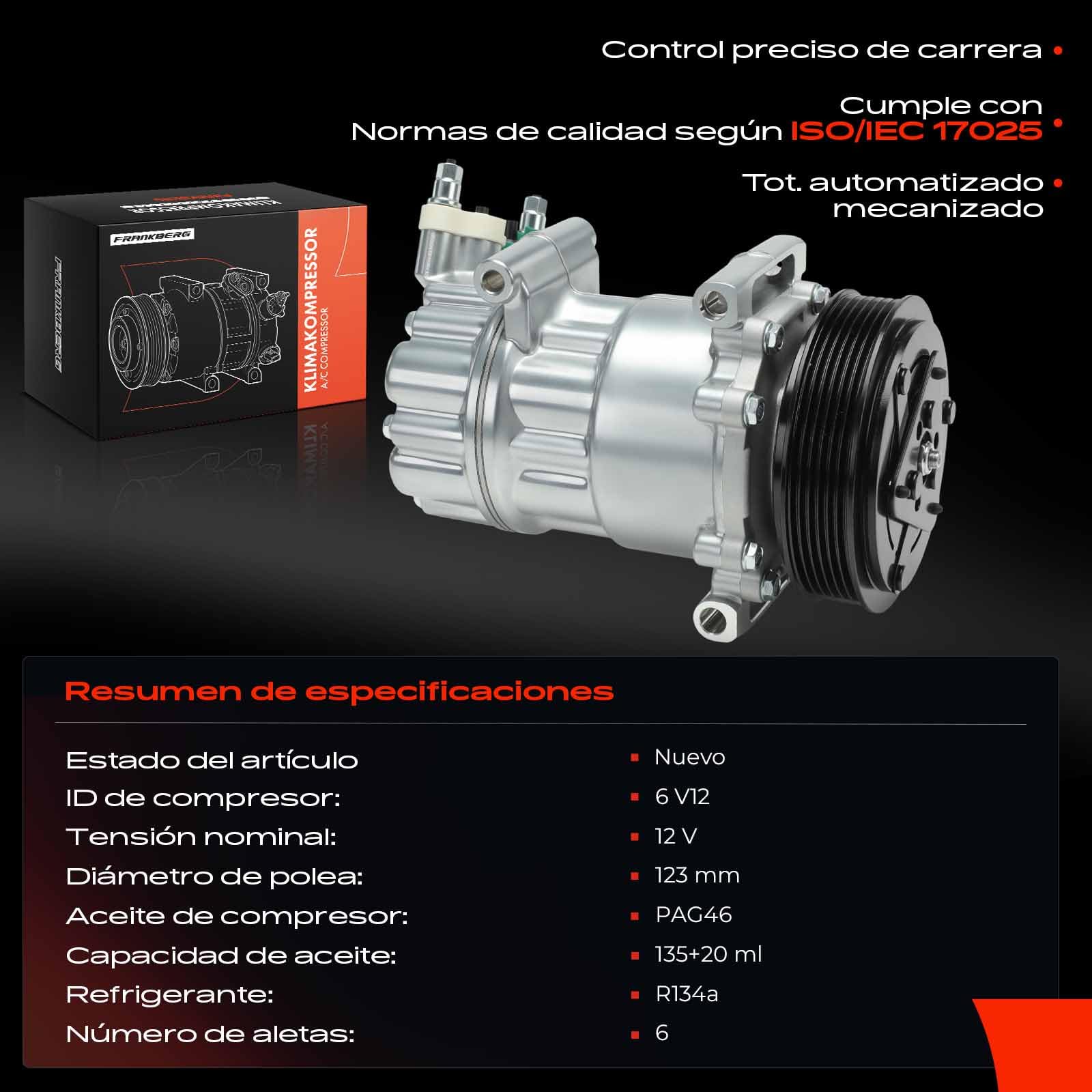 Frankberg Compresor de aire acondicionado con embrague Compatible con 207 WA WC WD WK 307 3A/C 3E 3B 3H Berlingo B9 C3 SC SH 308 4B 4A 4C 4E 4H C4 LA LC UA UD 9659875780 incl. aceite premezclado