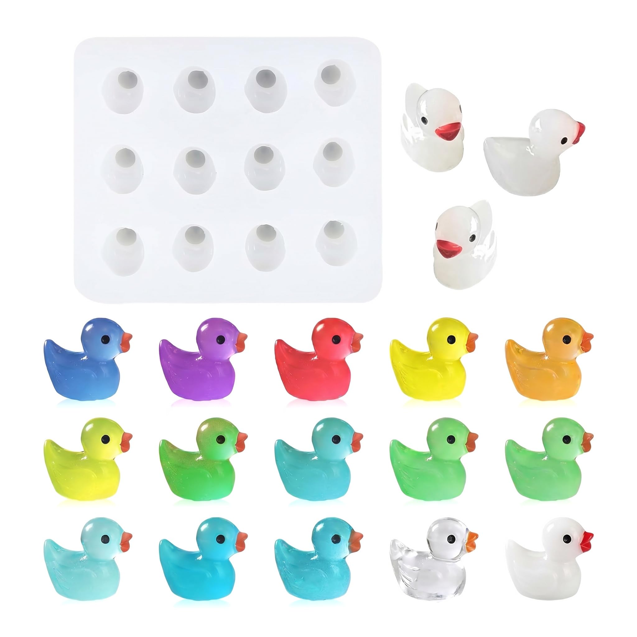 2 Pcs Duck Figurines Silicone Mold, Cute Mini Ducks Epoxy Casting Mold 12 Cavity for Resin Molds Micro Dollhouse Animals Art 3D Fondant Chocolate Candy Soap Polymer Clay Mould Baking DIY Crafts