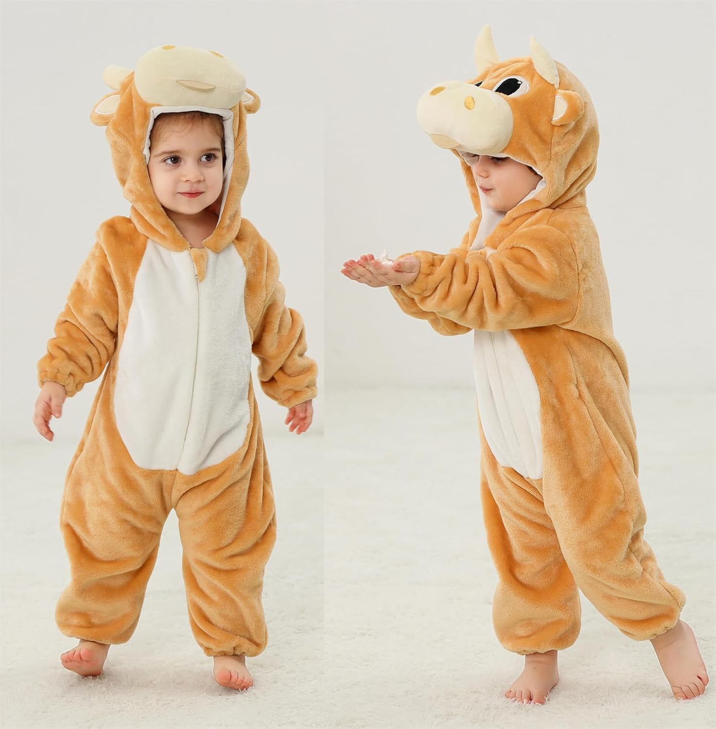 Toddler Halloween Christmas Outfits Unisex Baby Animal Costume Romper Infant's Zip Up Hooded Costume Cosplay Jumpsuit - Image 3