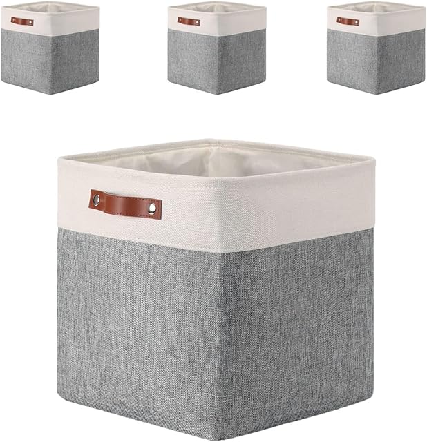 Mangata Storage Boxes Cube, Grey White Fabric Storage Basket for Toys and Clothes (33x33x33cm, 4 Pack)