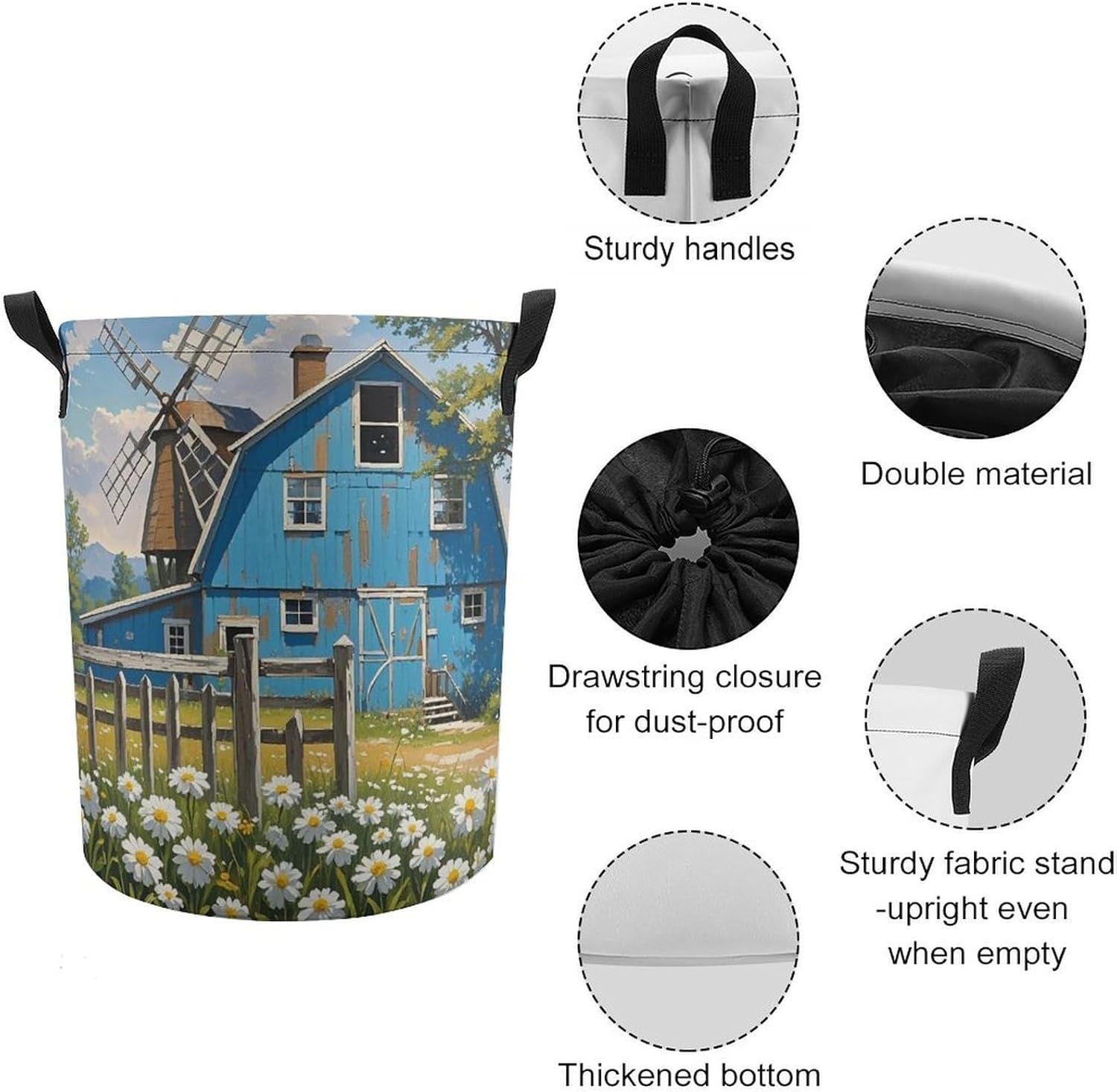 Rural Blue Valley Warehouse Laundry Bag Large Collapsible Laundry Baskets Freestanding Waterproof Clothes Hamper with Handles & Drawstring for Laundry Room Bedroom Bathroom