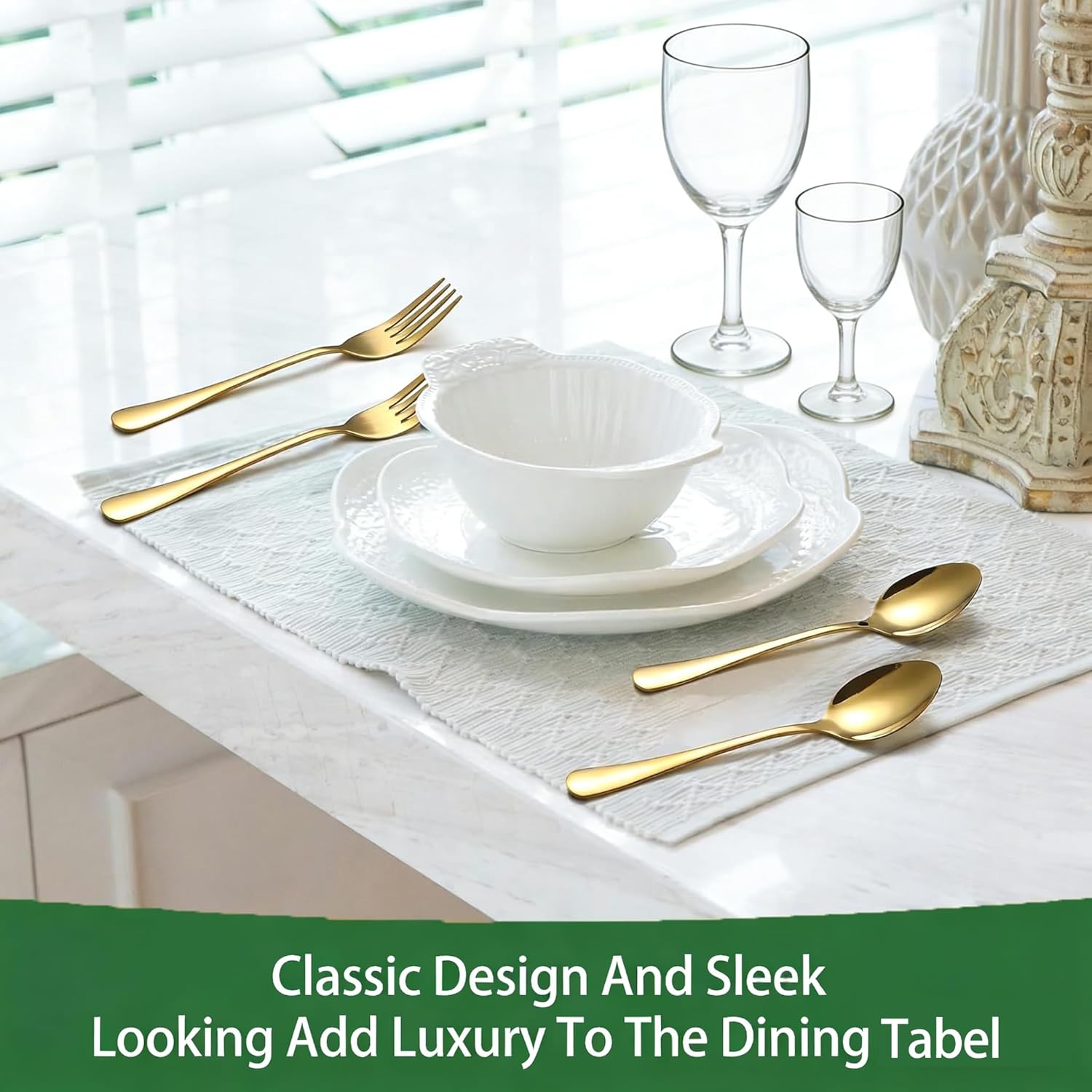 Forks and spoons set 24pcs gold silverware set Dishwasher Safe Food Grade Stainless Steel, salad forks Mirror Polished